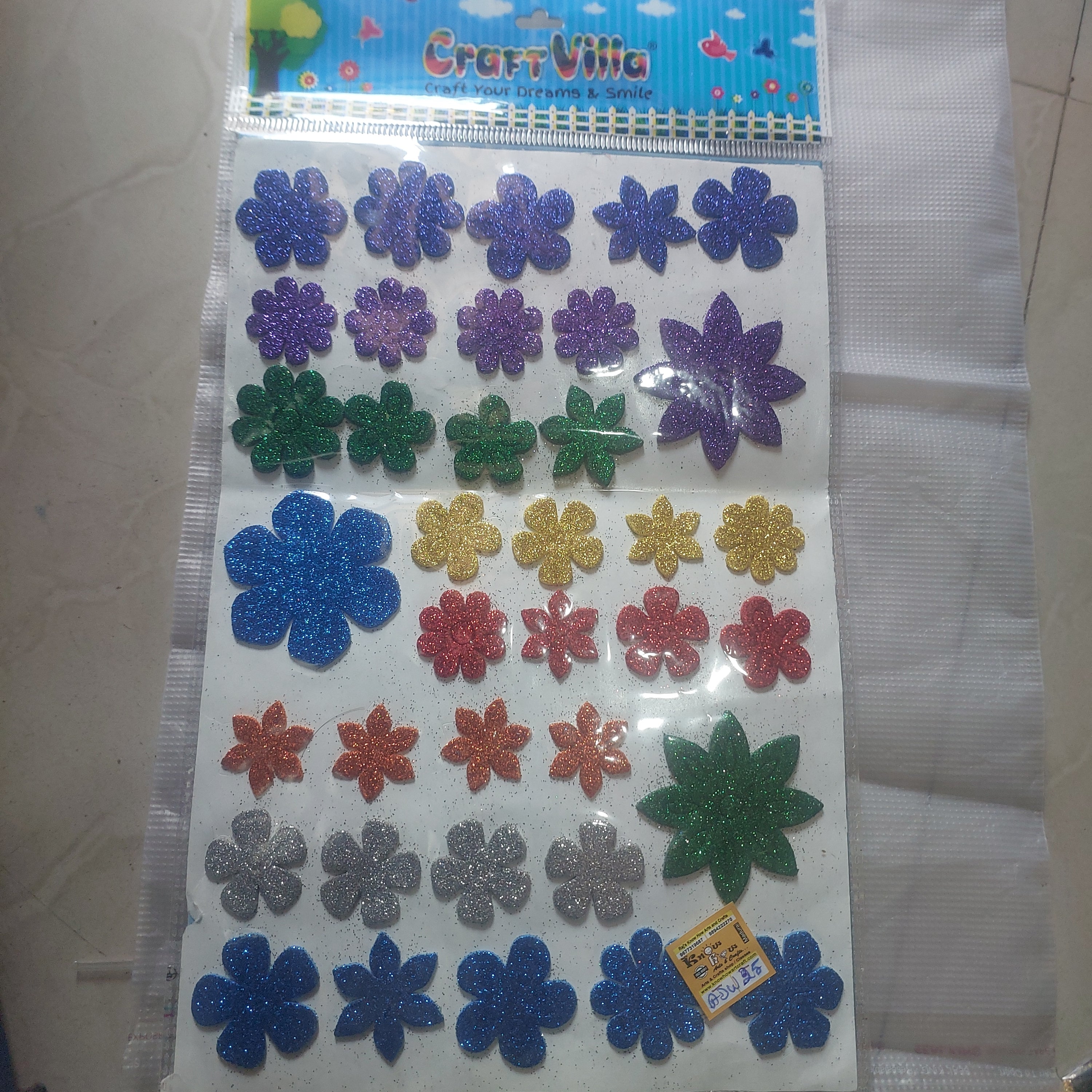 Flower Glitter stickers 1 A4size-1 pack