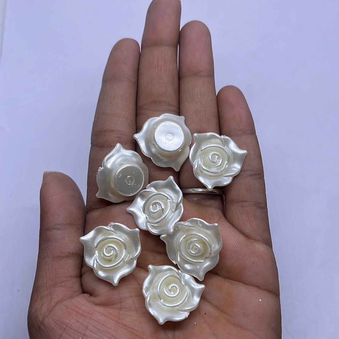 Pure white acrylic pearl flatback rose flower 50g