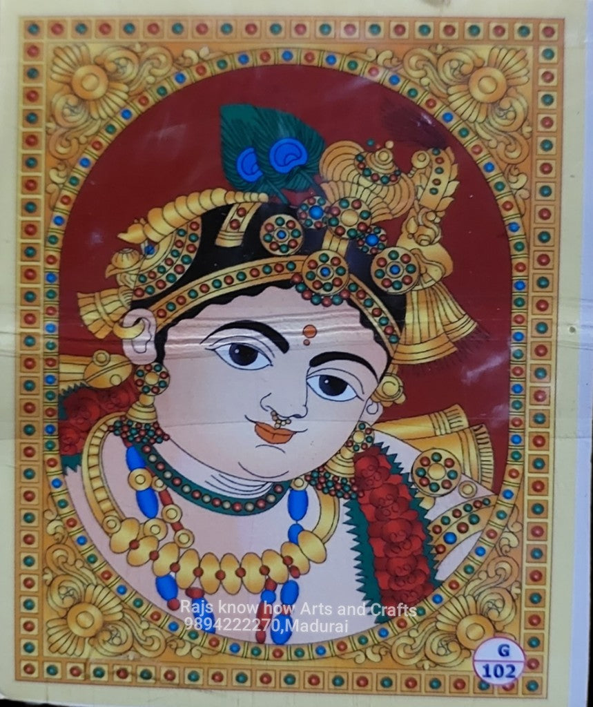 Krishna Face Tanjore Reverse fibre Glass Painting
