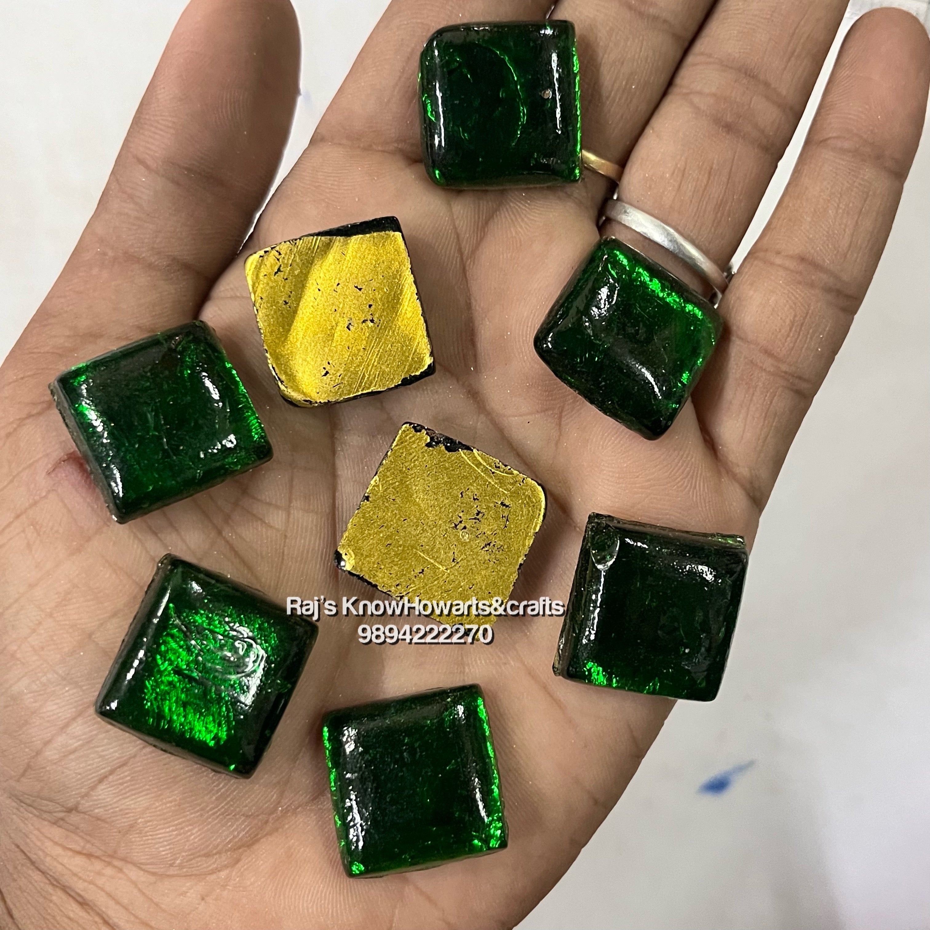 18X18 Green Square Tanjore Painting Jaipur Kundan stones-50 stones in a pack - 18SG