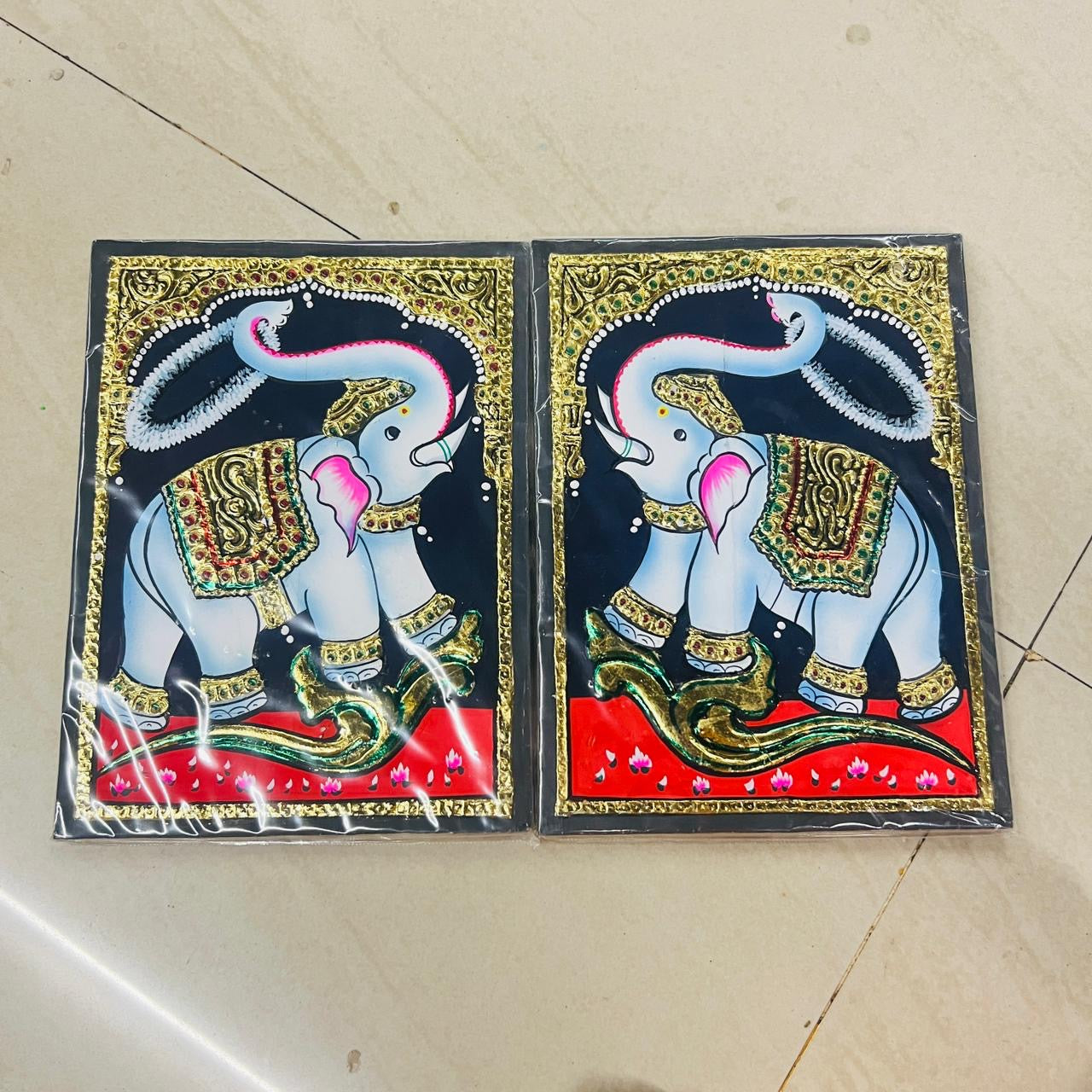 Garland elephant Tanjore painting 8x6(15days delivery form payment date)1pack