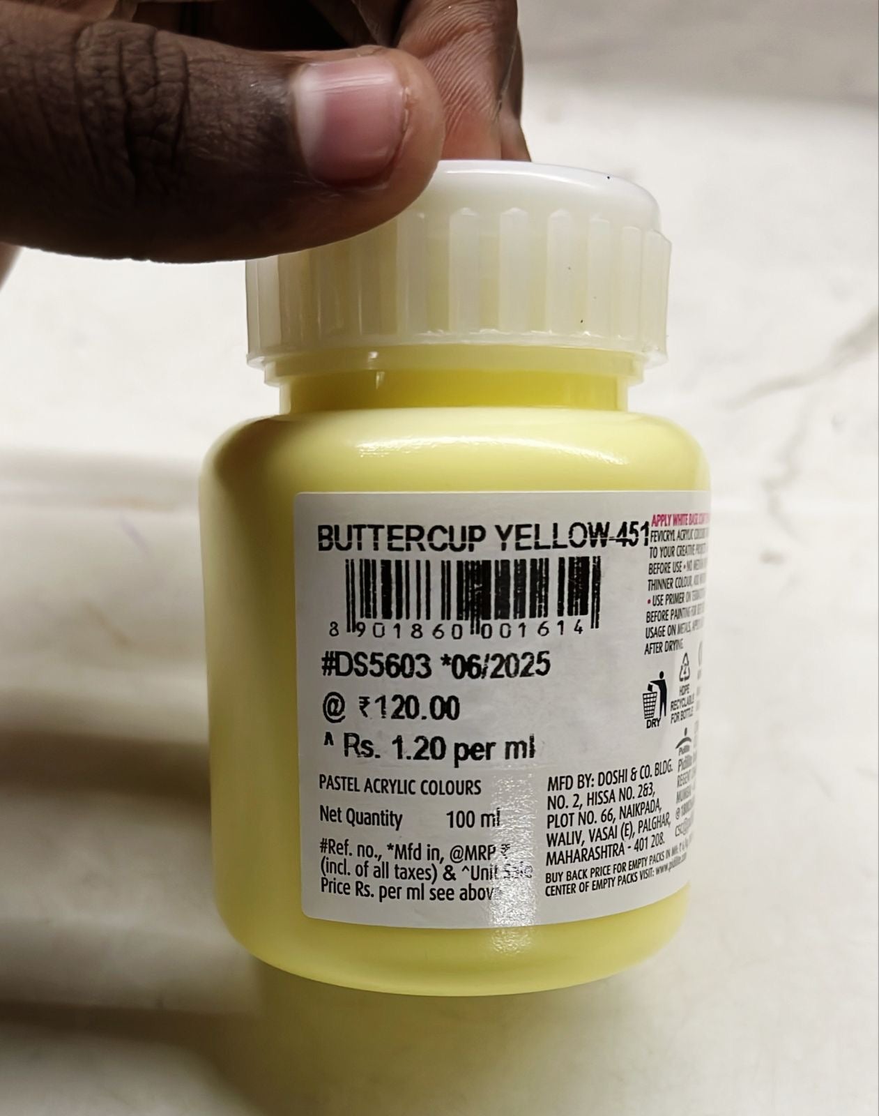 Fevicryl pastel acrylic colours buttercup yellow 100ml -1pack
