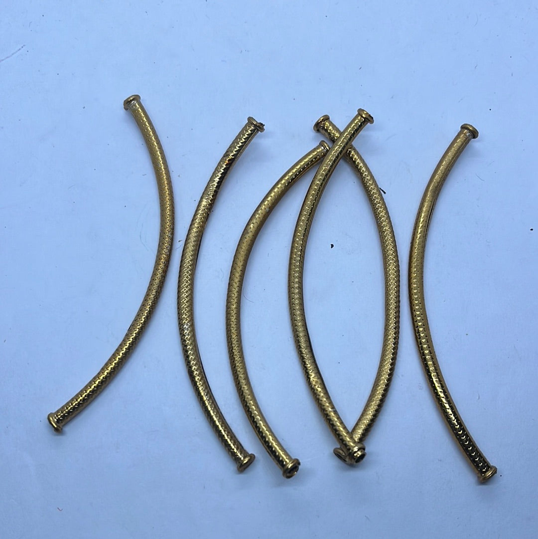 Bend pipe tubes gold beads  jewelry making 2pc
