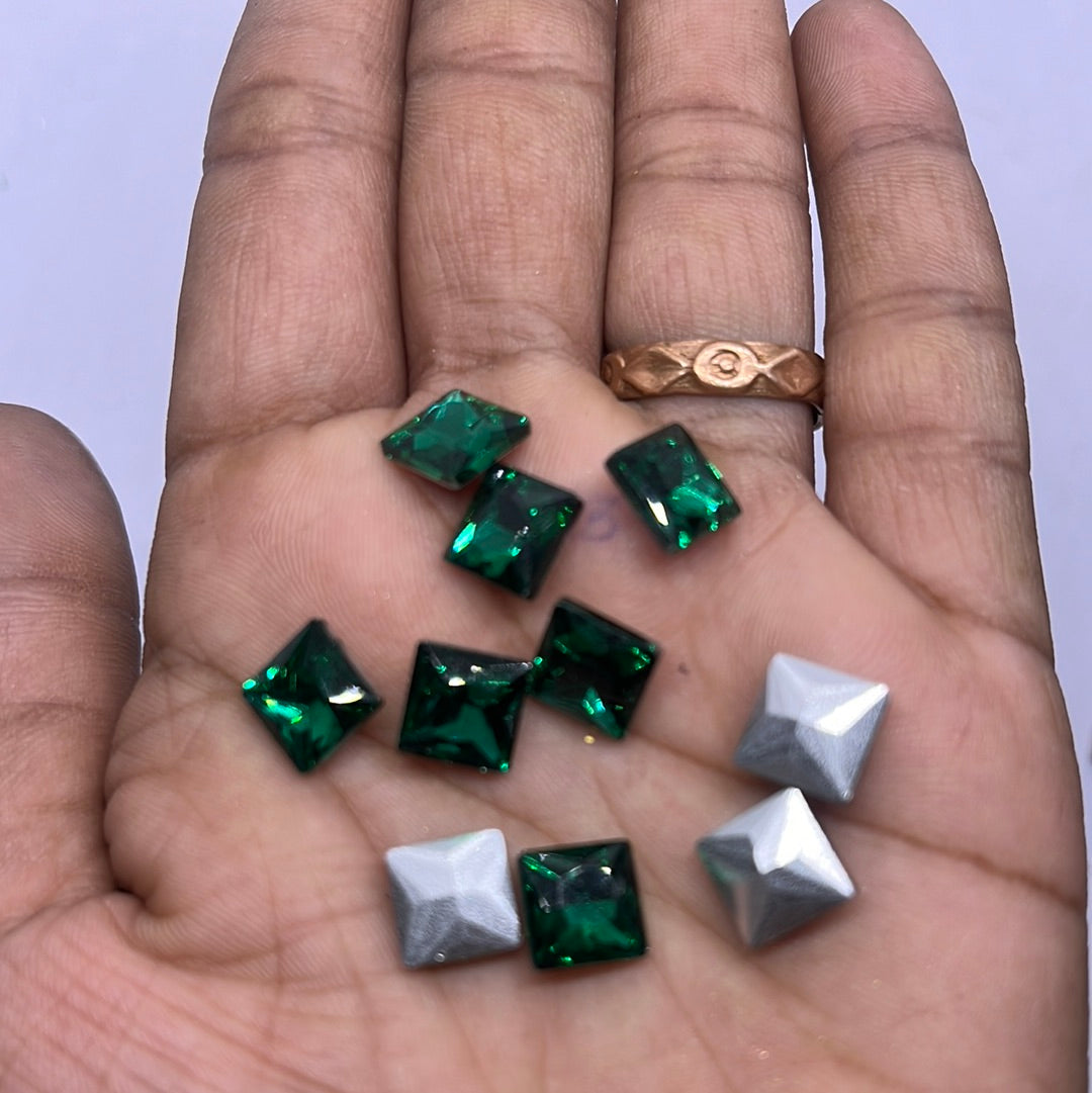 8x8 AD green square Tanjore Painting American diamond Kundan stones-10 stones in a pack