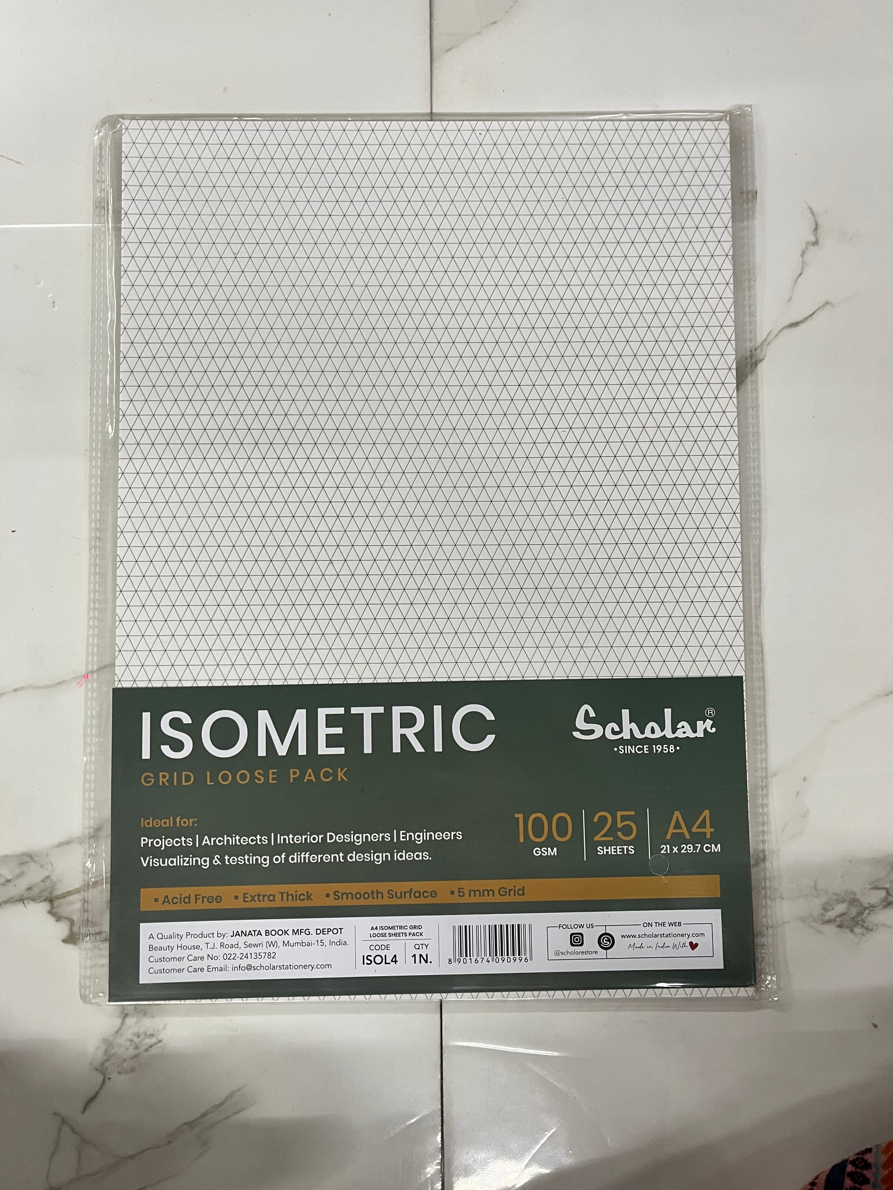 Scholar A4 ISOMETRIC grid loose pack -25 sheets 100gsm