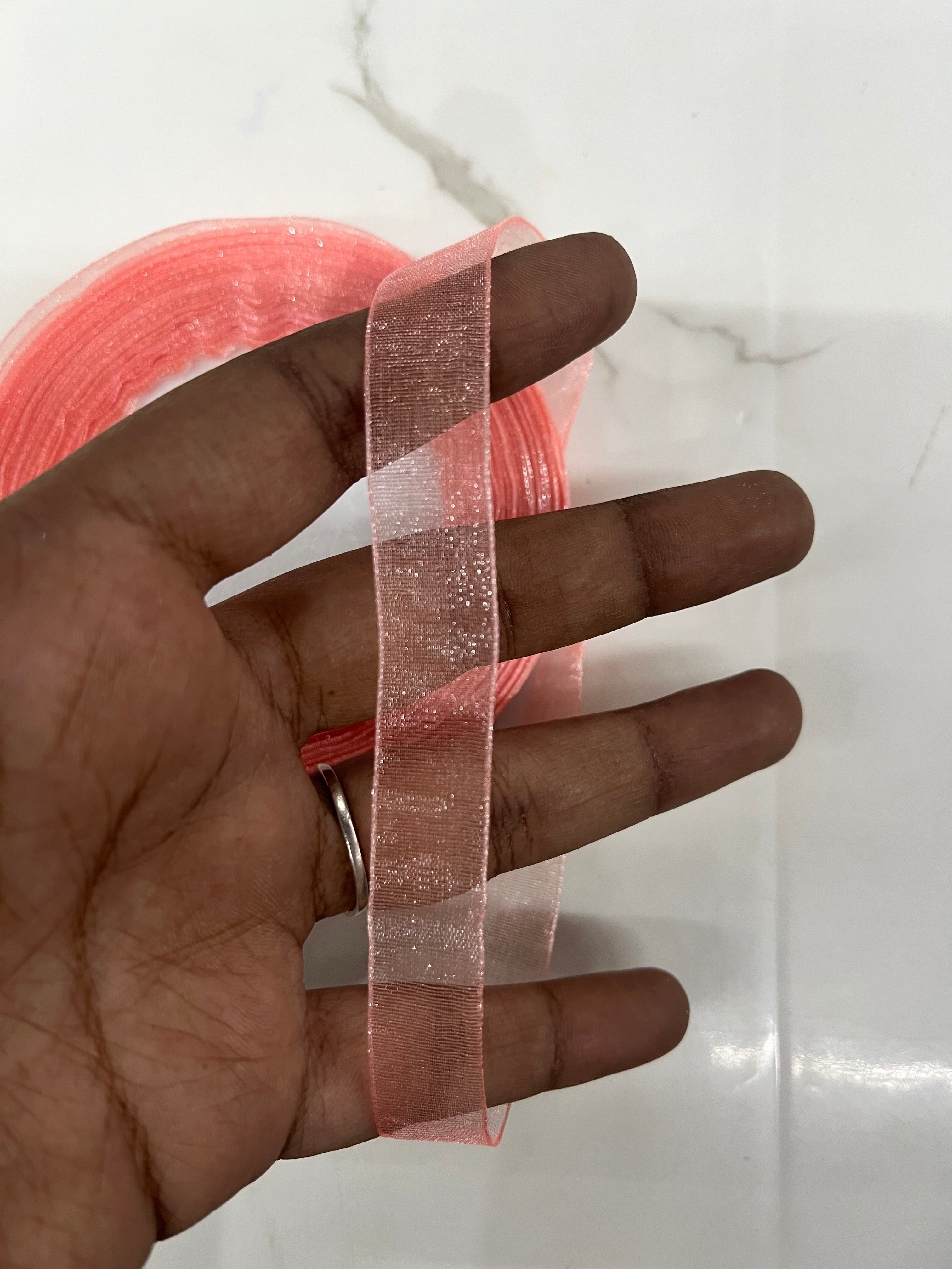 Peach Half inch organza ribbon