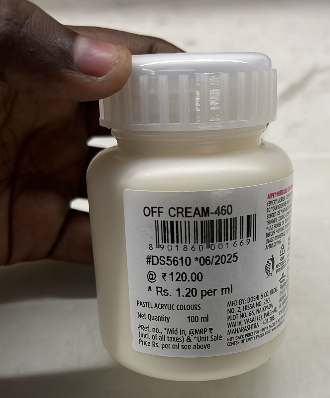 Fevicryl pastel acrylic colours off cream 100ml -1pack