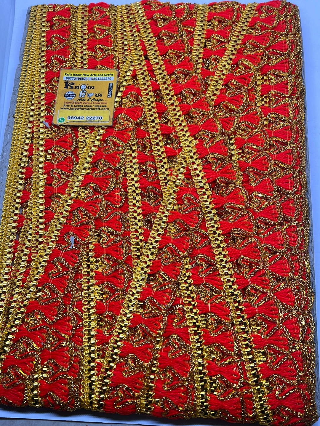 Red golden  design lace - 1 meter in a pack