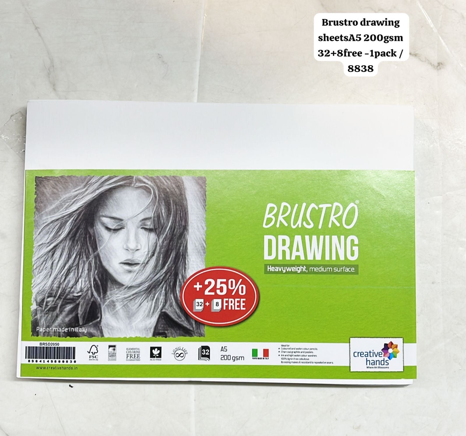 Brustro Drawing papers 200gsm A5 32sheets +8free -1pack /8838