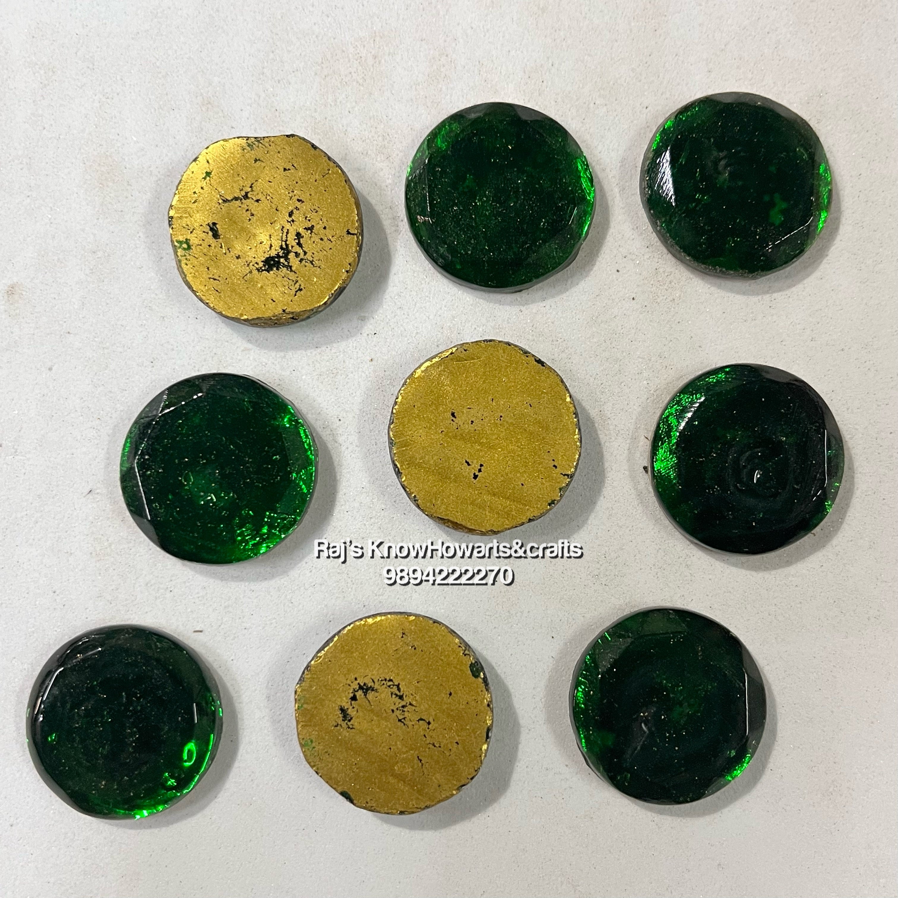 25mm Green Round Tanjore Painting Jaipur Kundan stones -25  stones in a pack - 25GR