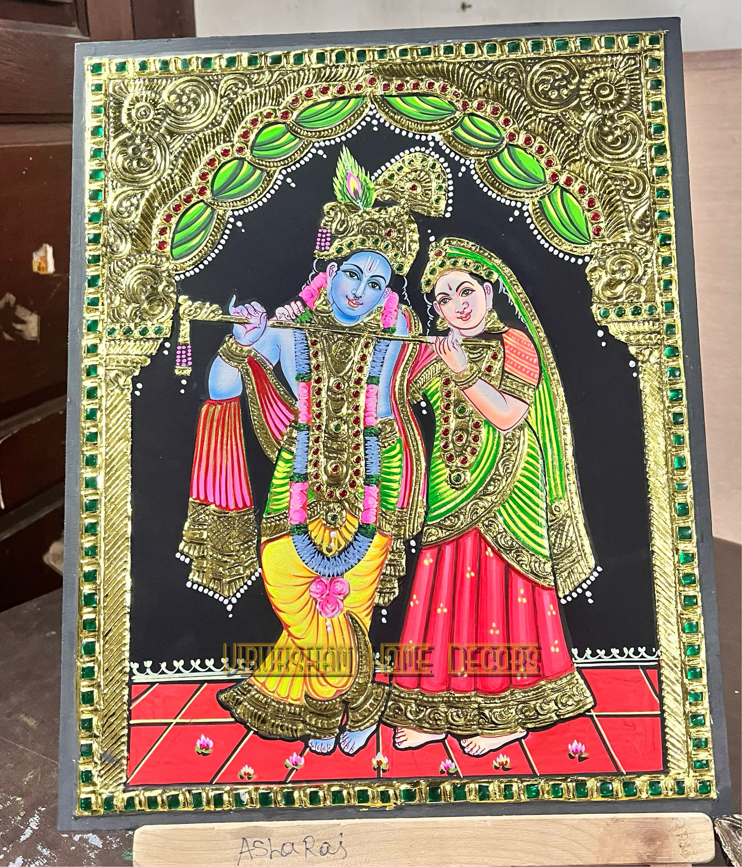 Radha krishna 12x15  Tanjore painting -1 board(15 days delivery time)without frame