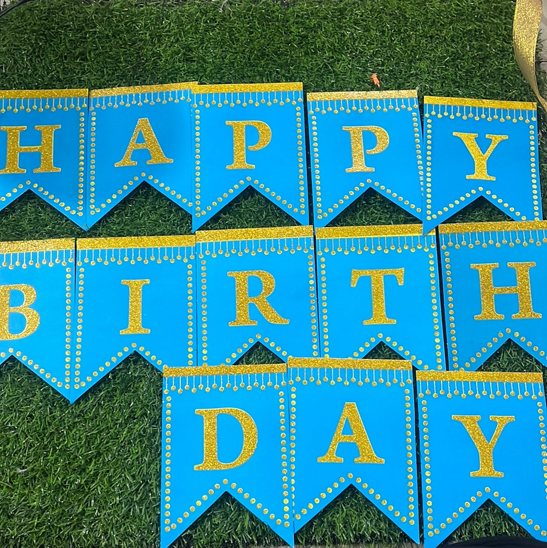 Happy Birthday line glitter Banner Blue