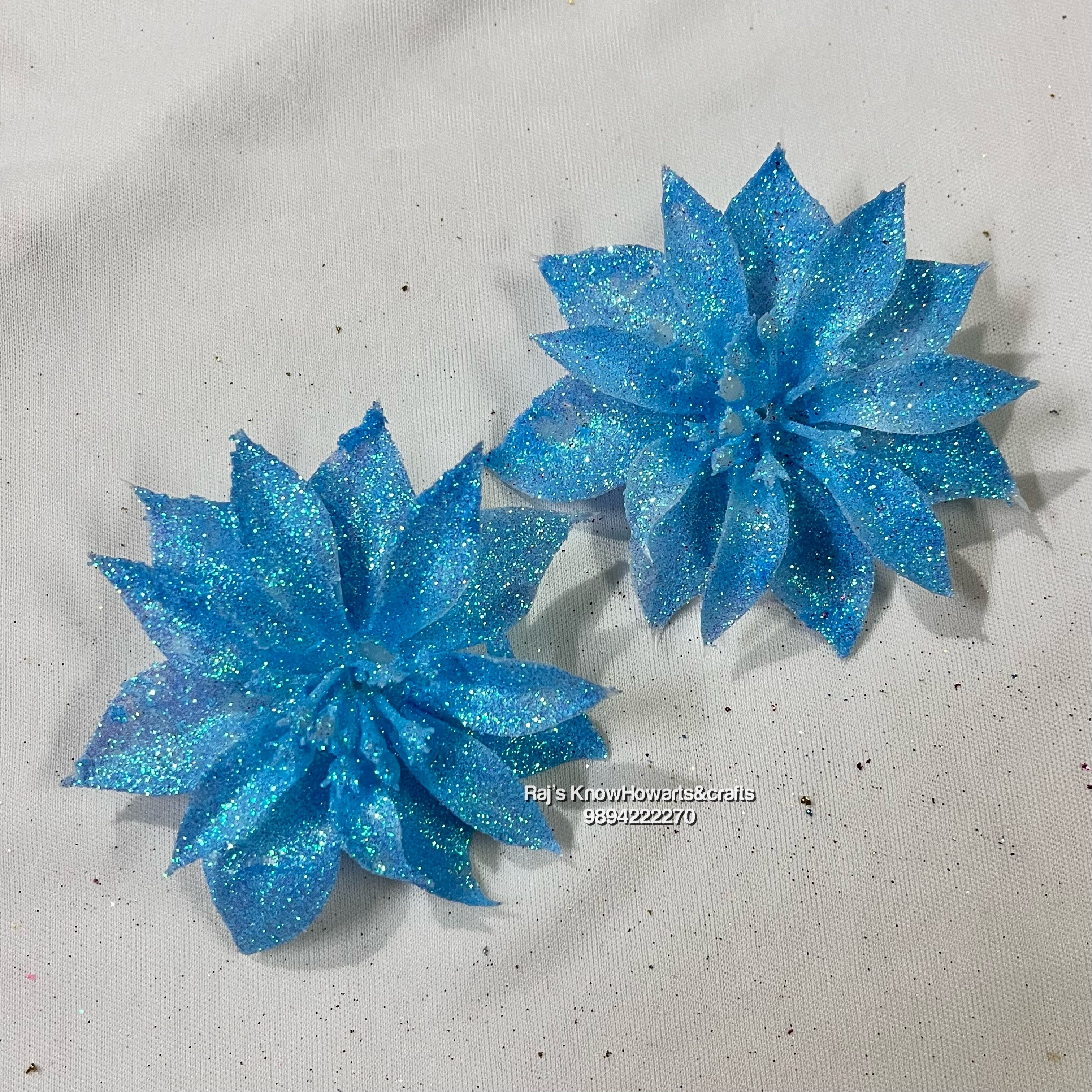 Sky blue Glitter flower - 2 pc