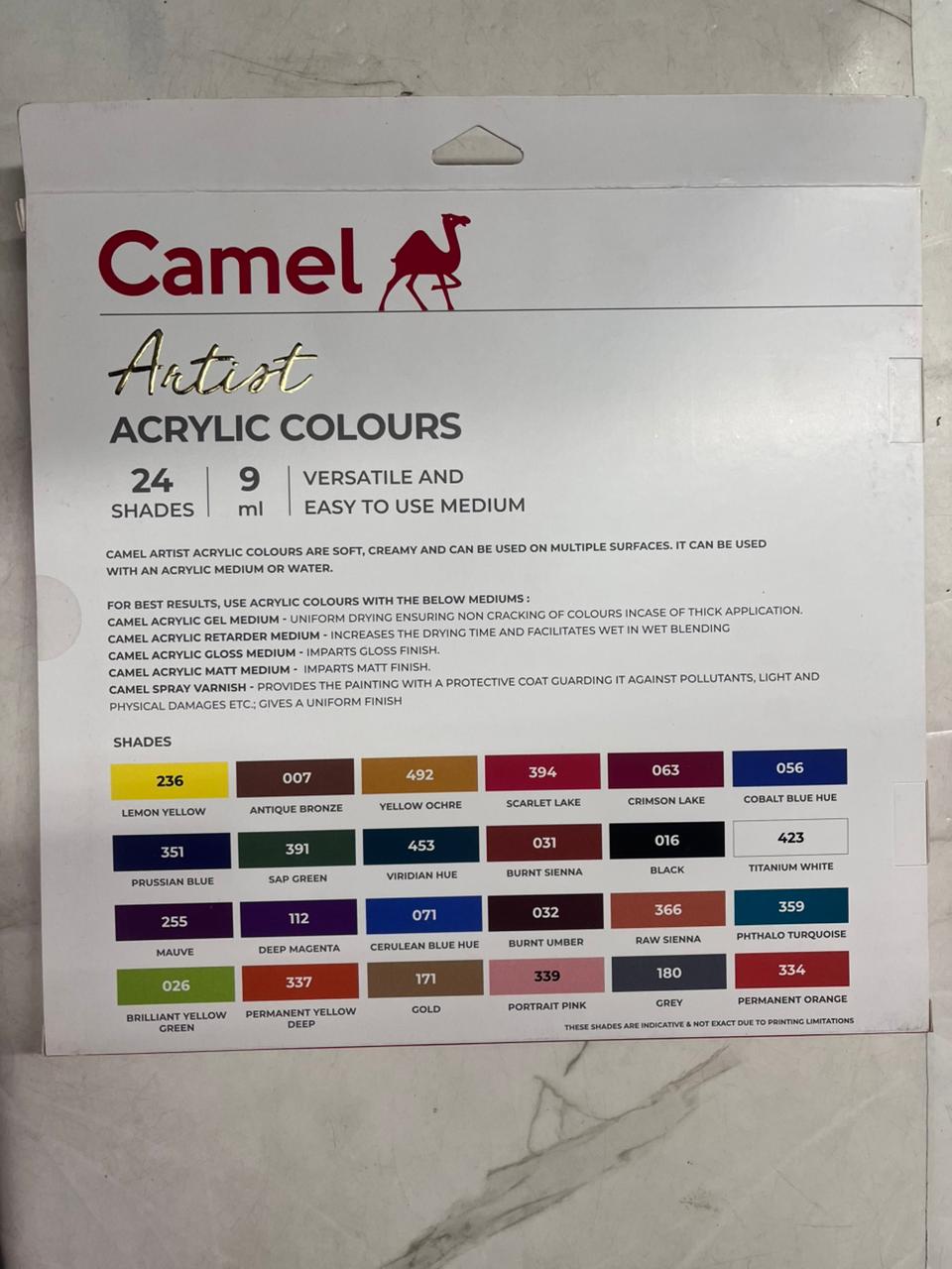Camel artist acrylic colour 24 shades 9 ml