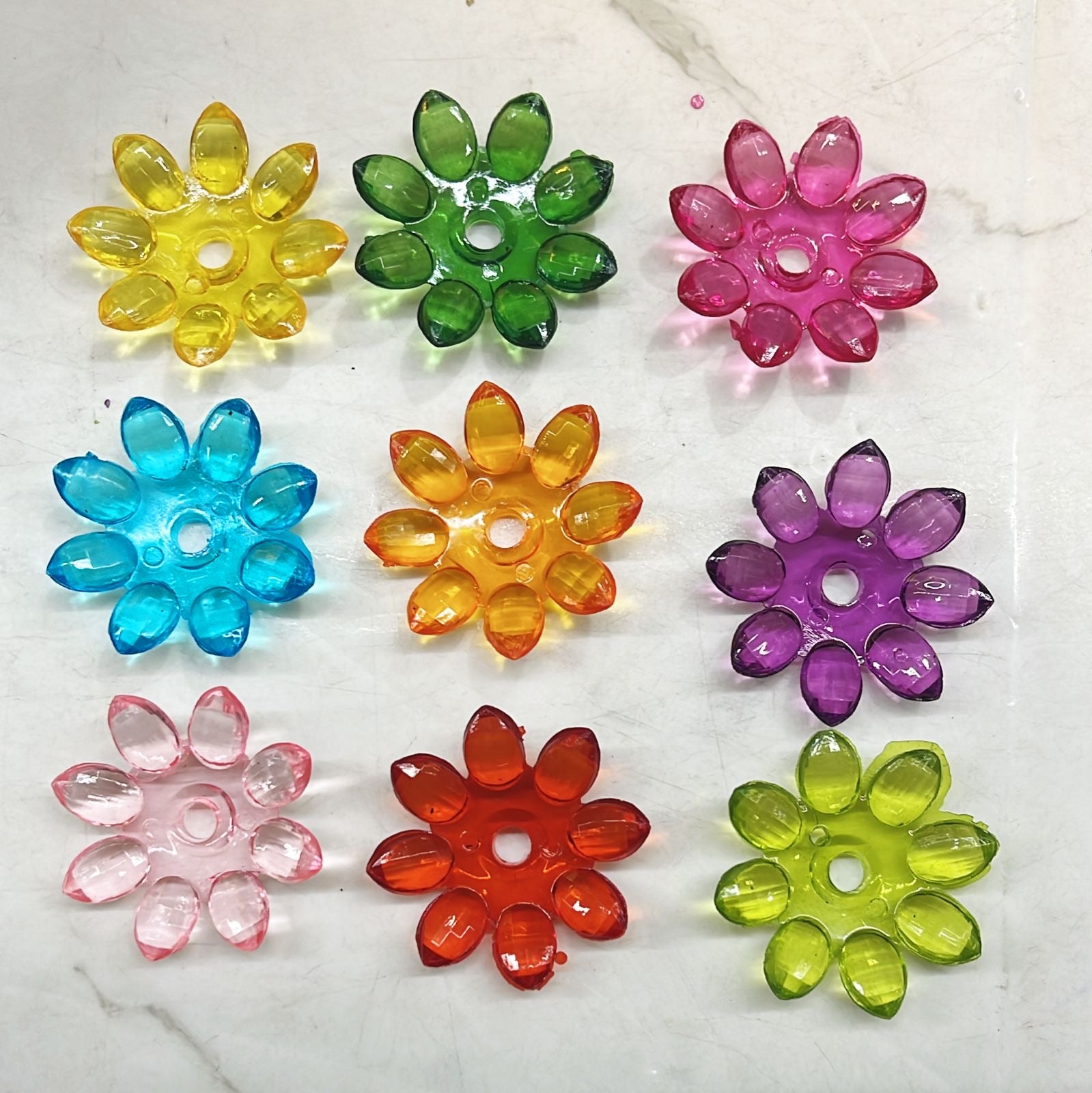 Acrylic  plastic color flower multicolour beads -100g pack