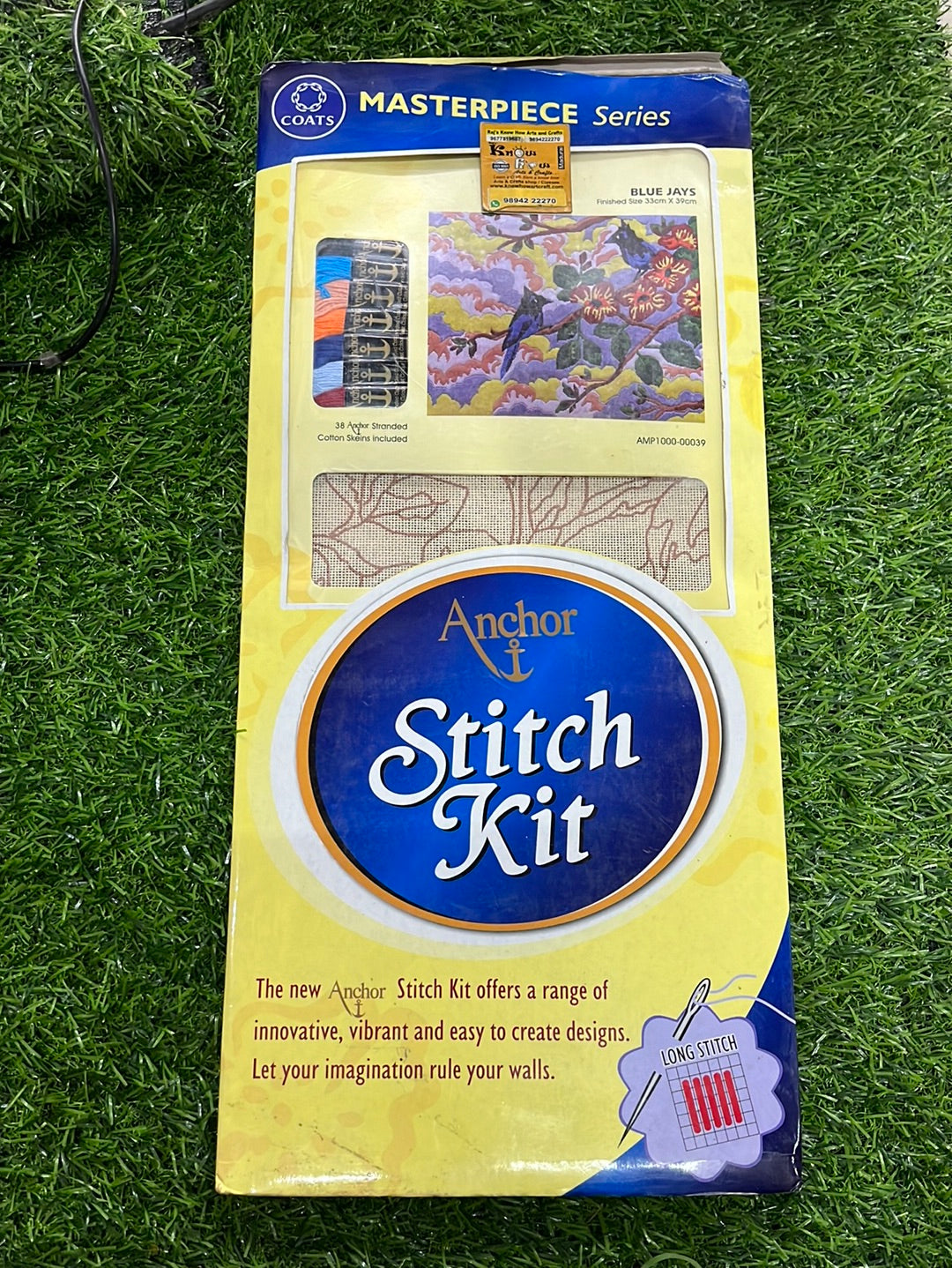 Anchor stitch embroidery kit blue jays finished size 33cm x 39cm