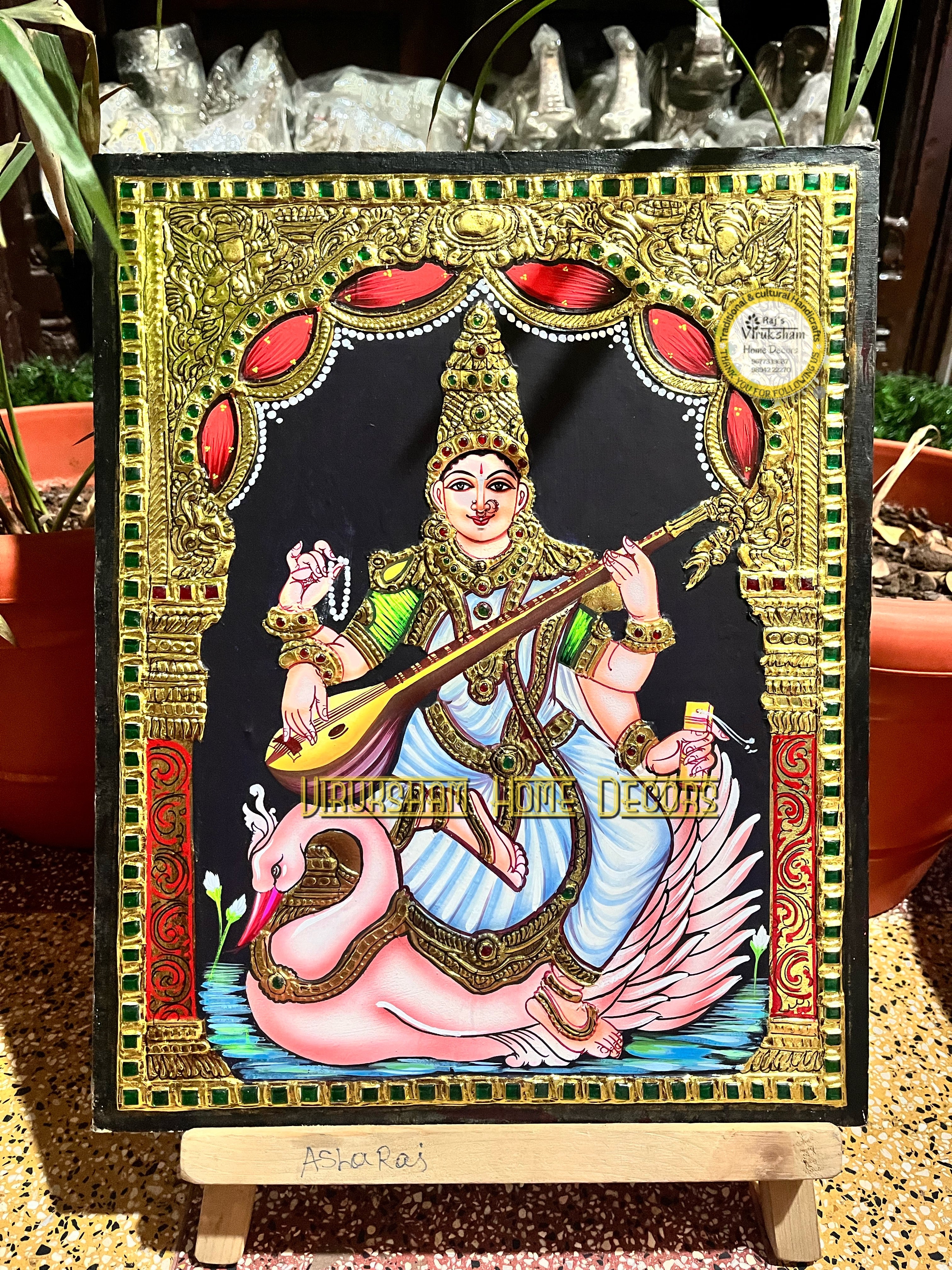 Saraswathi  12x15  Tanjore painting -1 board(15 days delivery time)without frame