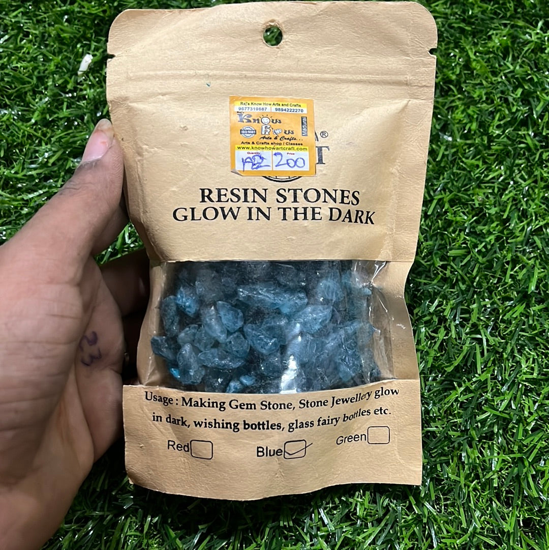 Resin stones glow in the dark blue