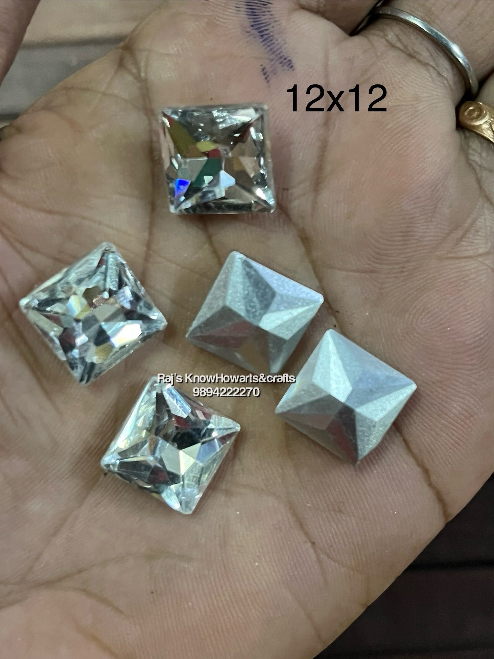 12x12 white SQUARE Tanjore painting American Diamond stones -   5 stones in a pack