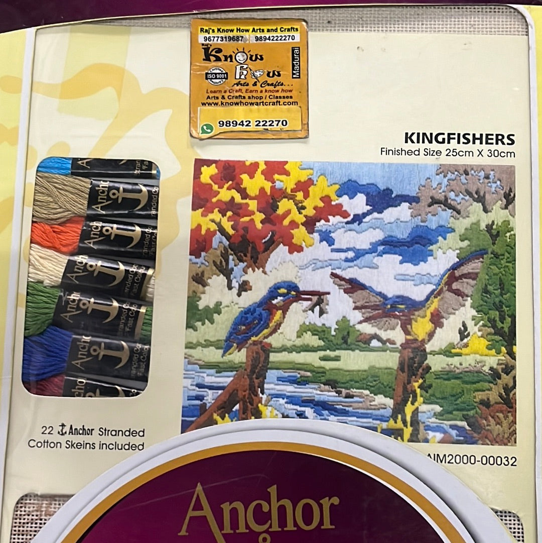 Anchor stitch embroidery kit kingfishers  finished size 25cm x 30cm