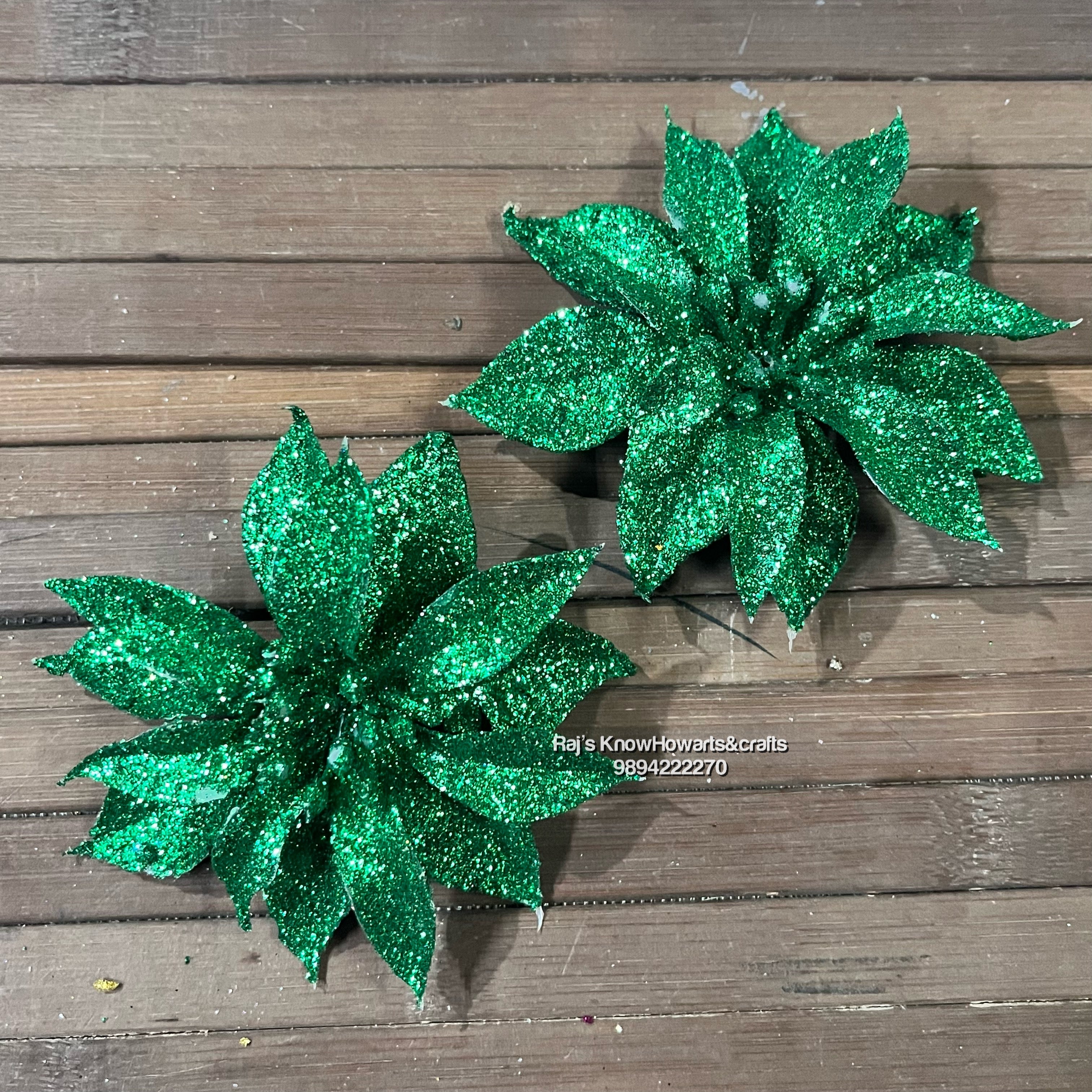 Dark green Glitter Big flower - 2 pc