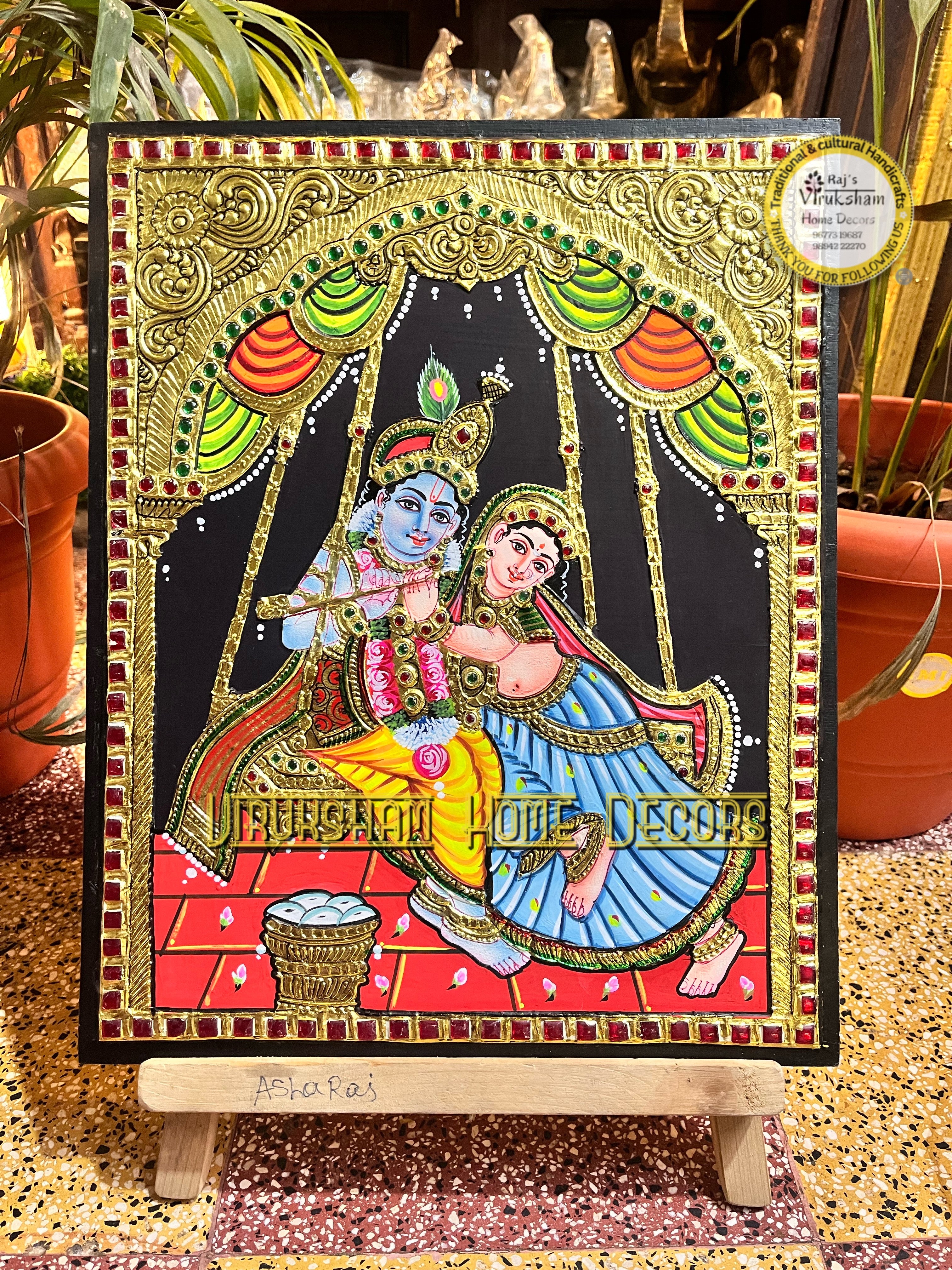 Jhula Radhai krishna 12x15 Tanjore painting -1 board(15 days delivery time)