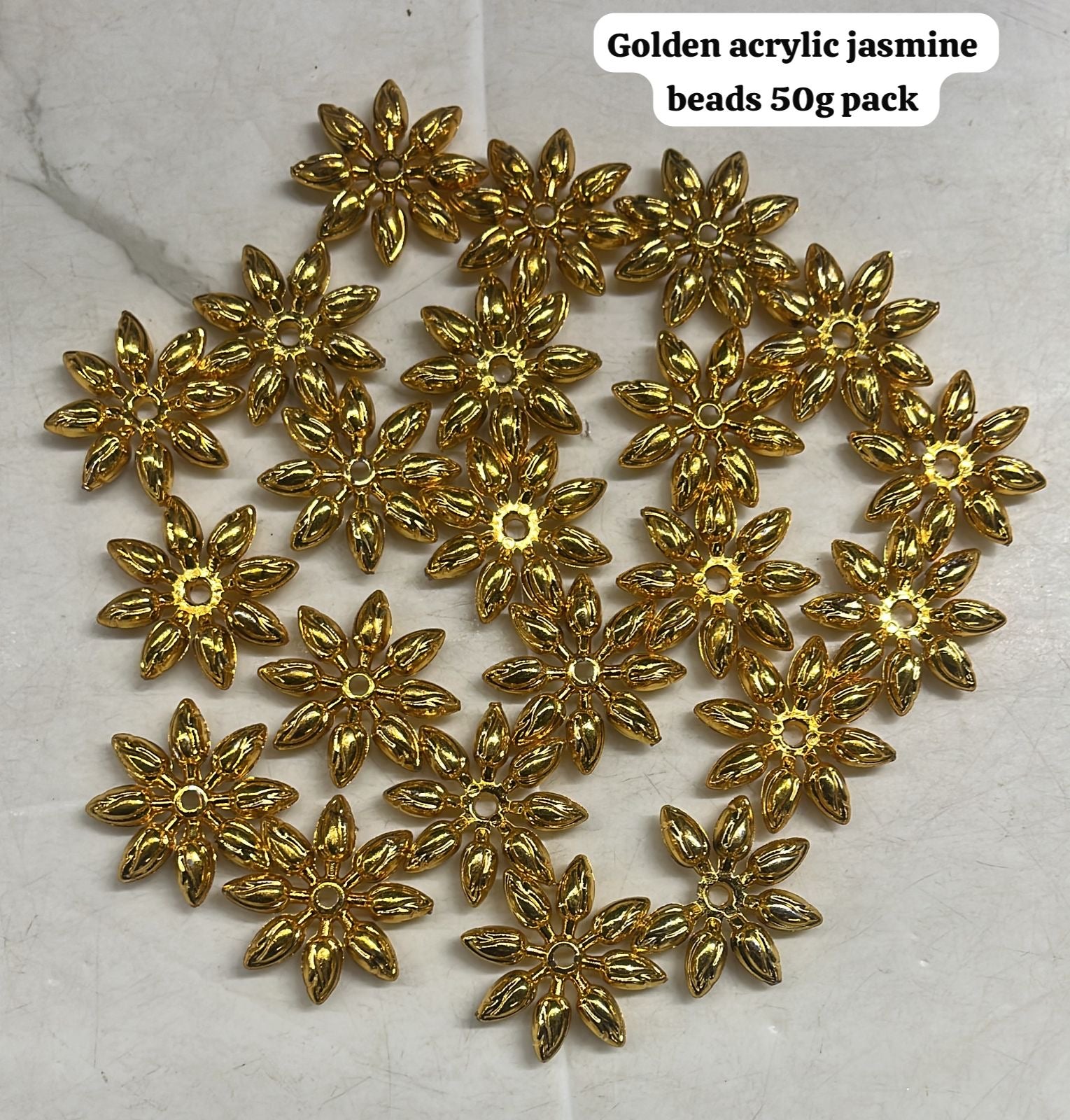 Golden Acrylic jasmine beads for garland making 100g in a 1pack