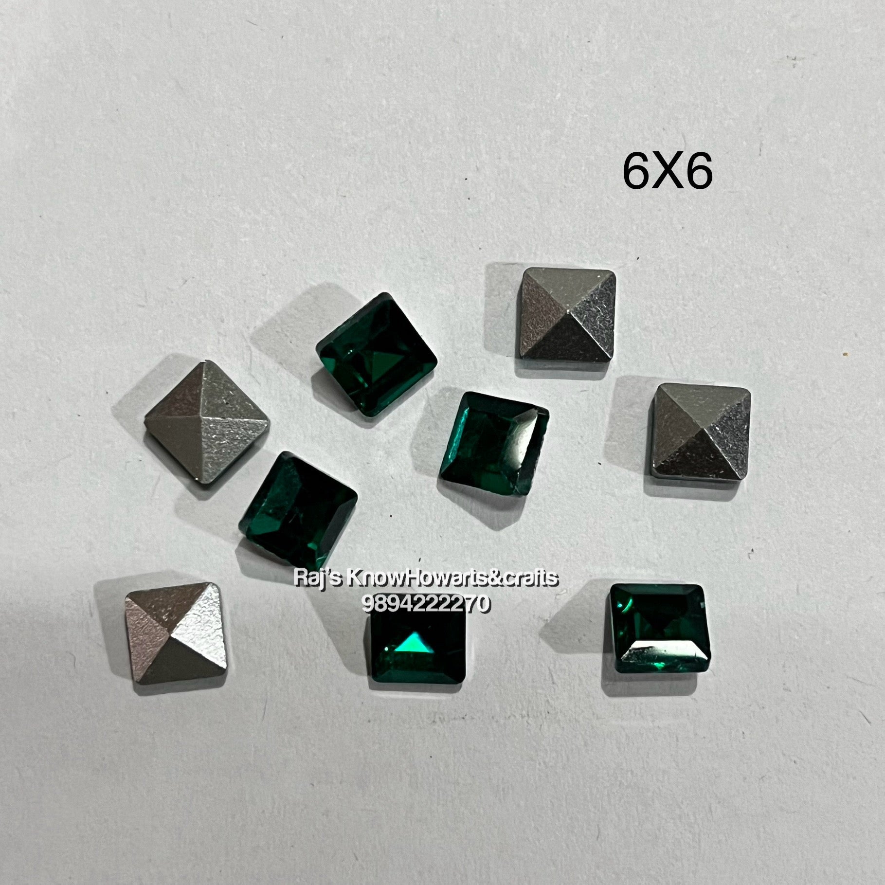 6x6 Green  SQUARE  Tanjore painting American Diamond stones -  12stones in a pack