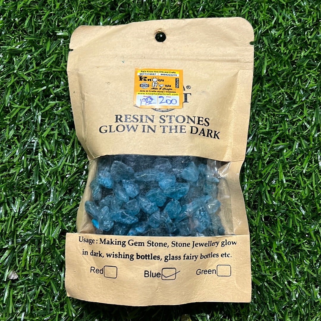 Resin stones glow in the dark blue