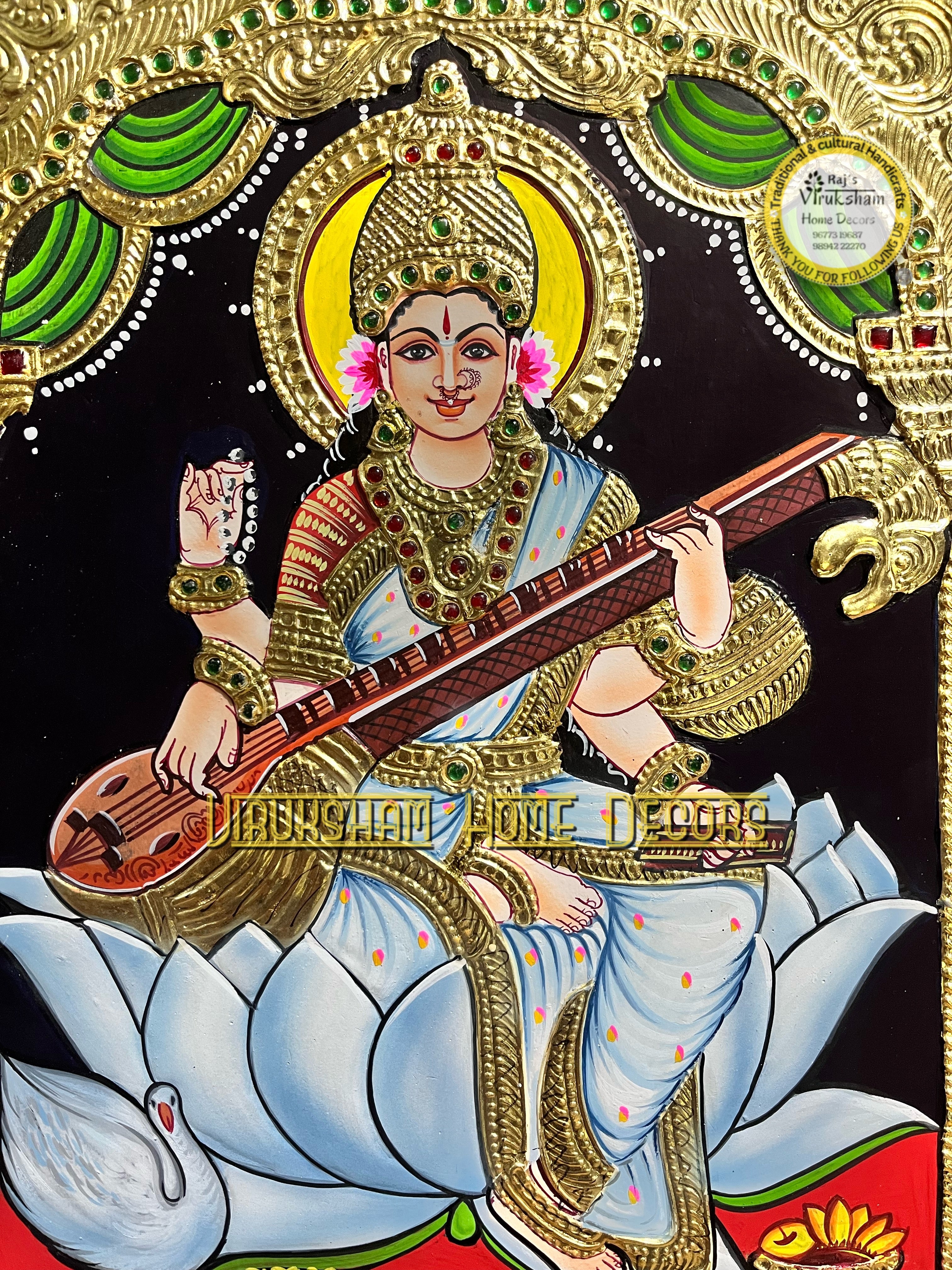 Saraswathi  12x15  Tanjore painting -1 board(15 days delivery time)without frame