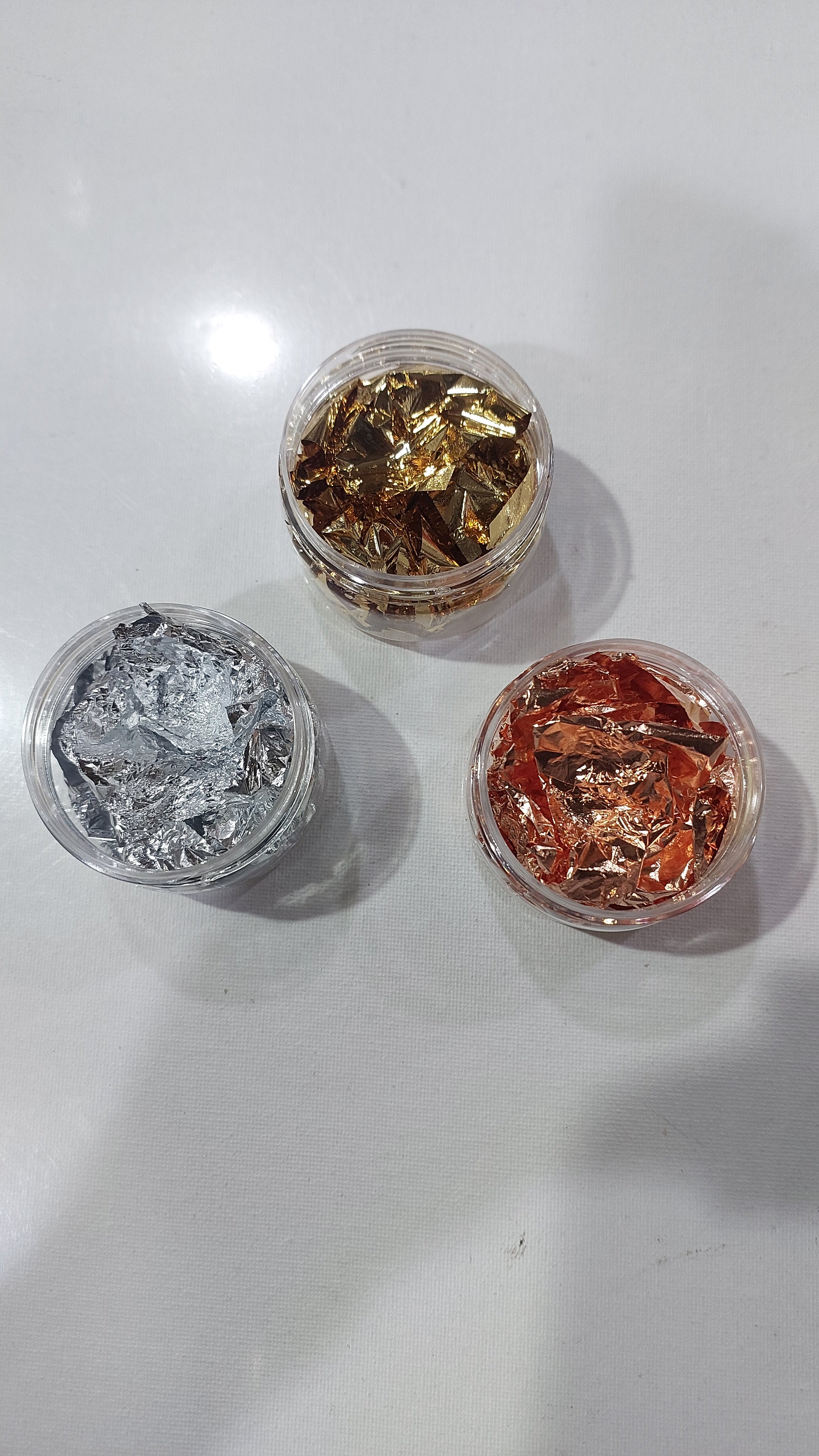 Gold silver copper flakes combo pacl