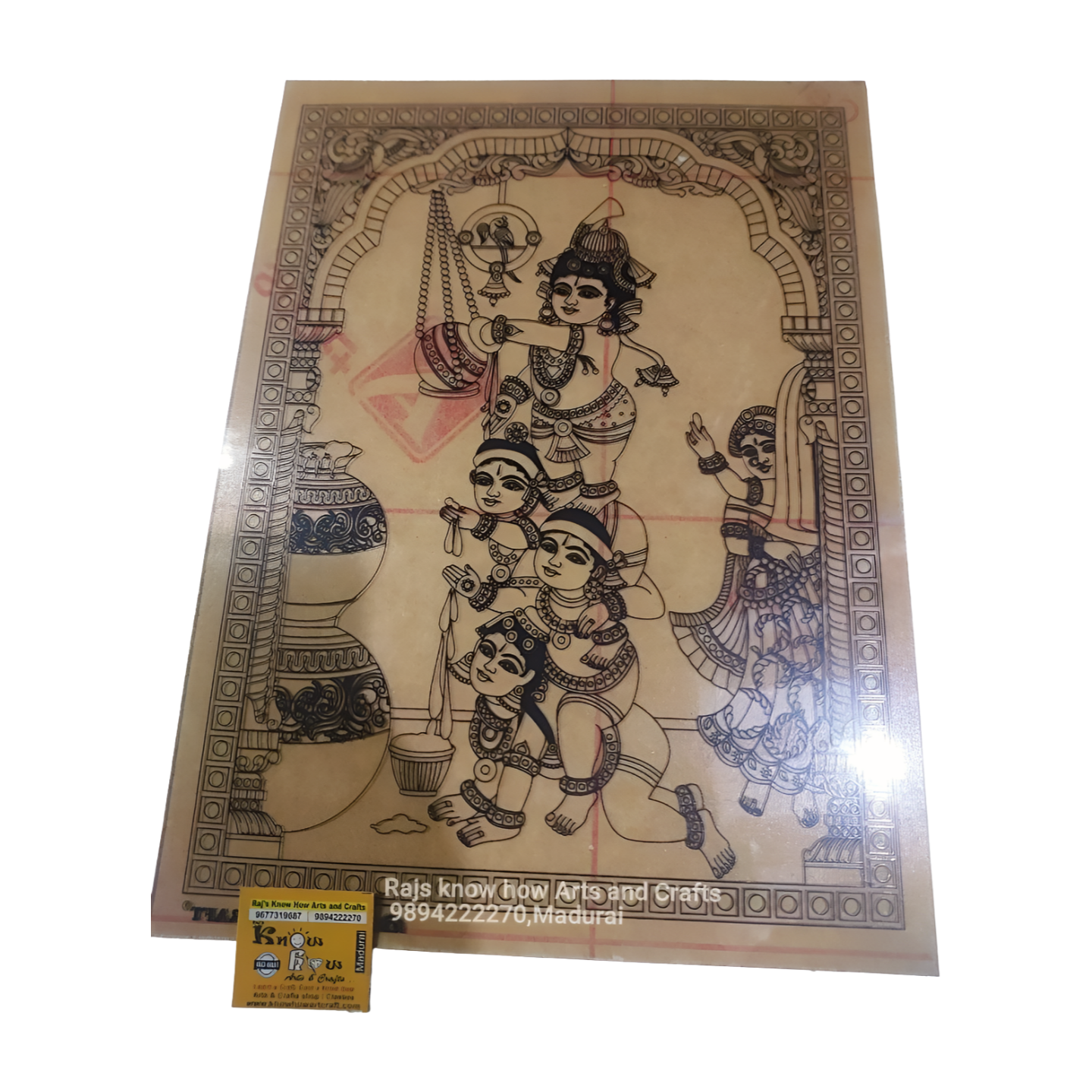 Playing Krishna Tanjore Reverse Fibre Glass Painting