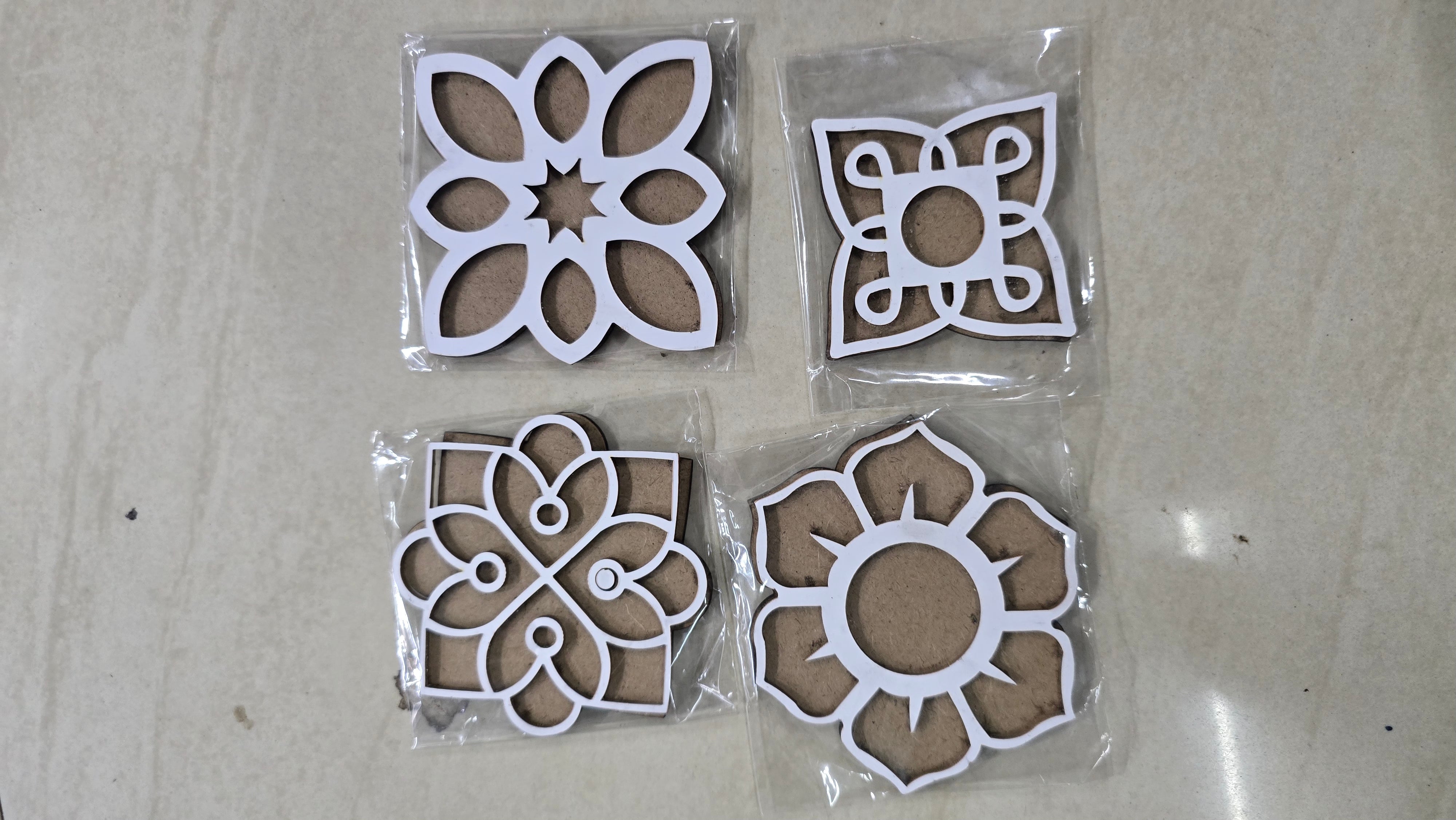 Mdf rangoli cutout 4piece assorted design set