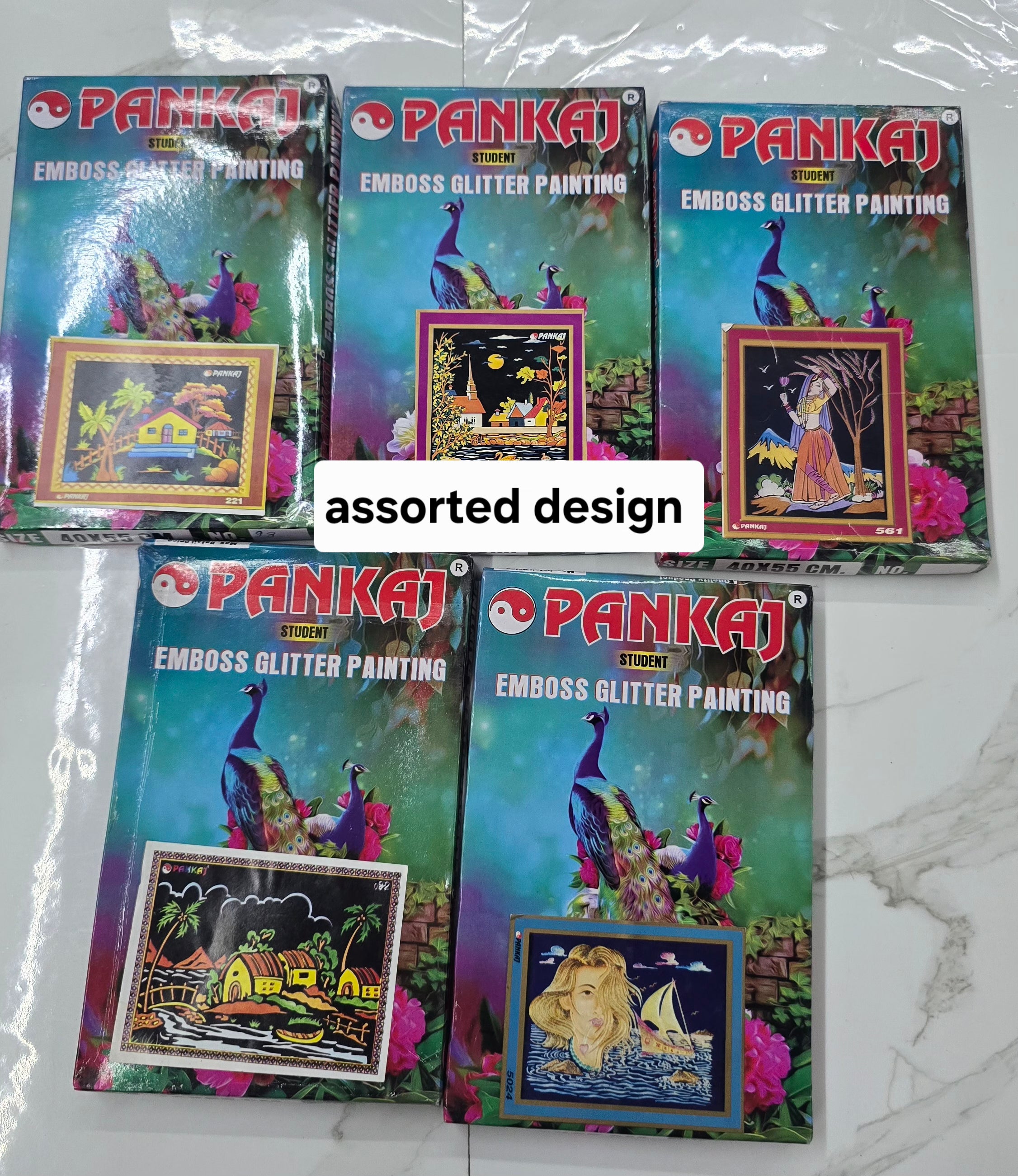 Pankaj Emboss glitter assorted design painting kit set of 4