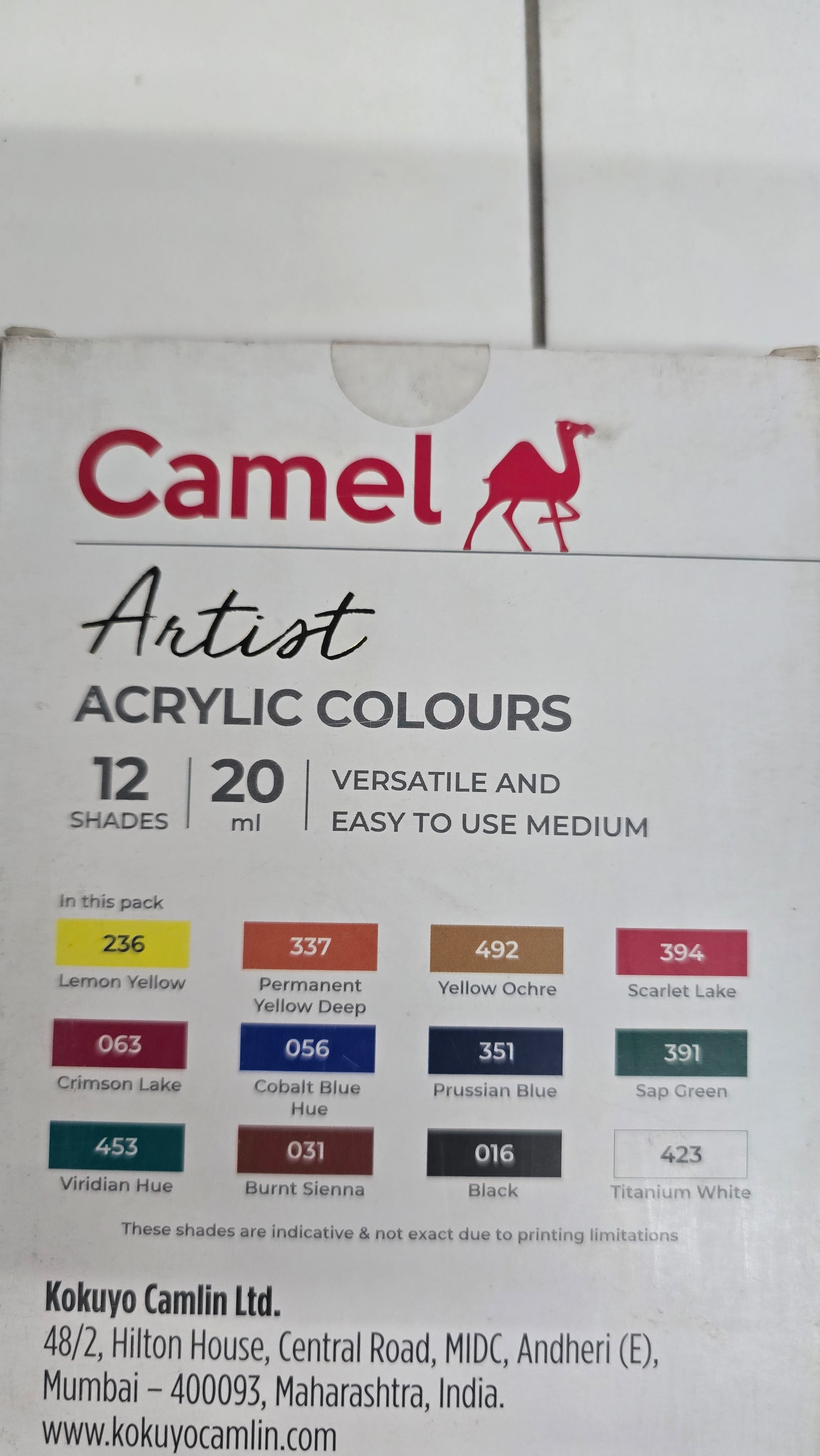 20ml Camlin Artist range acrylic colours