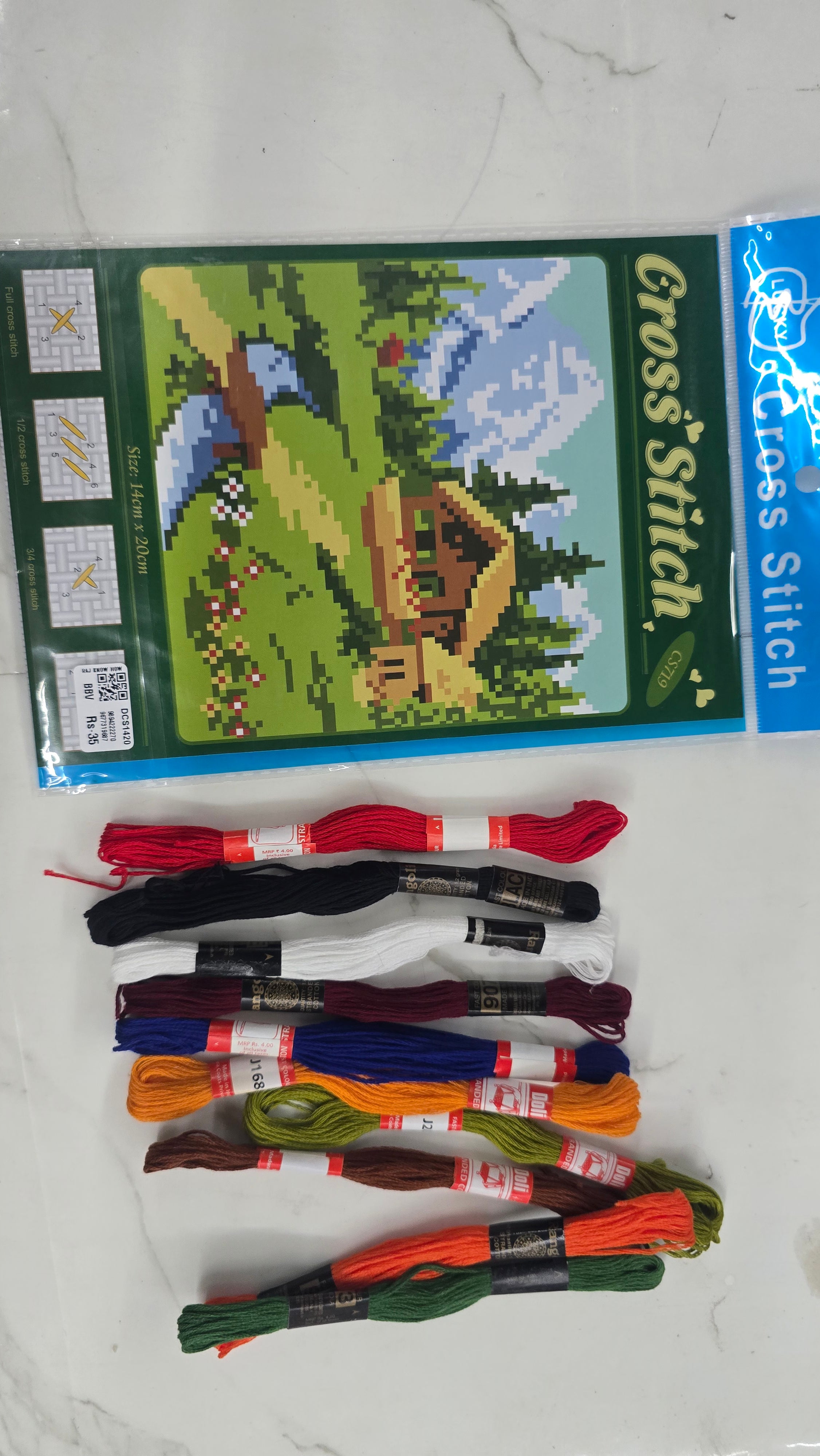 Lucky cross stitch assorted 3 kit with 10 embroidery threads pack