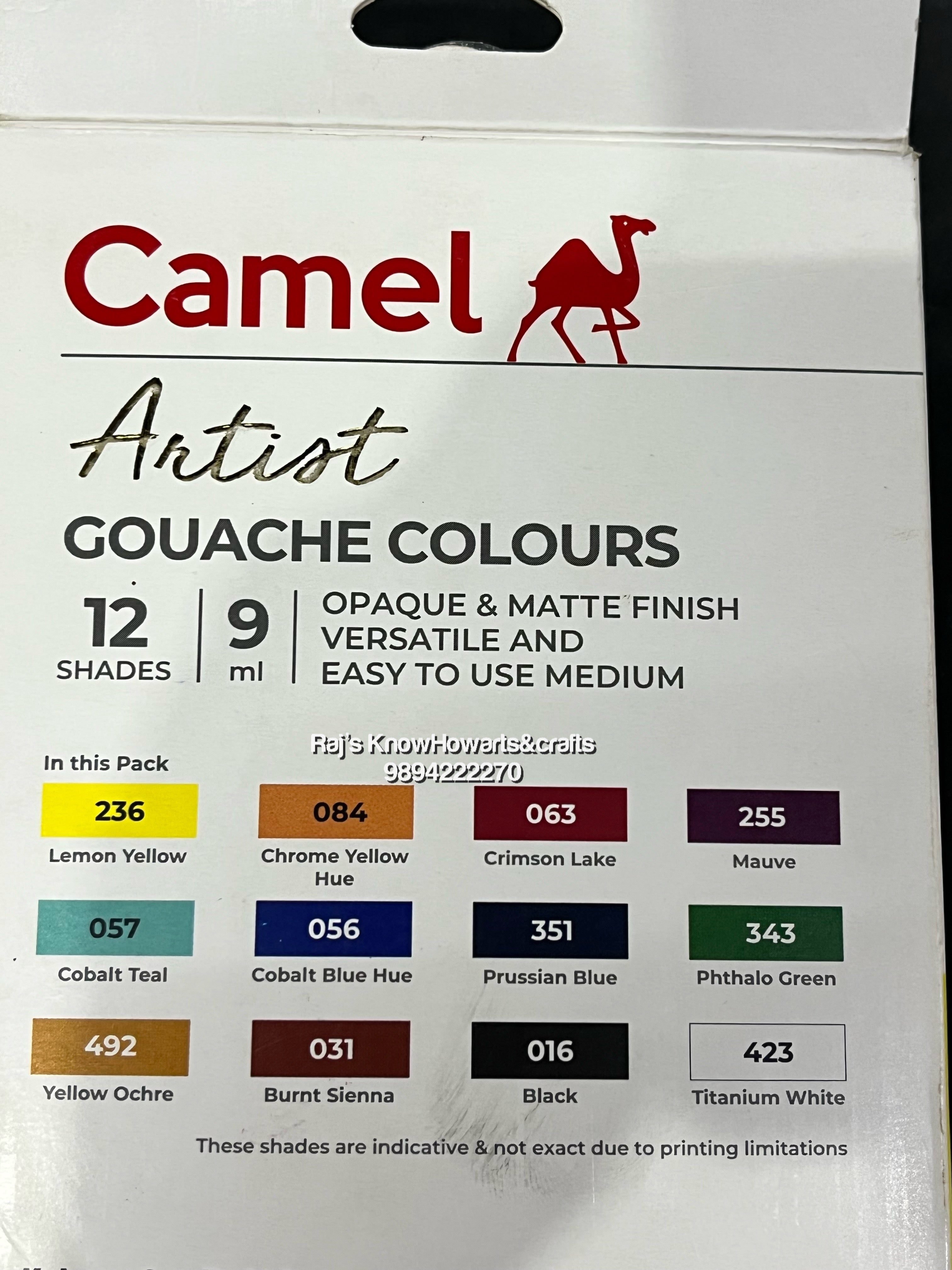 Camel artist gouache colours 12 shades 9 ml