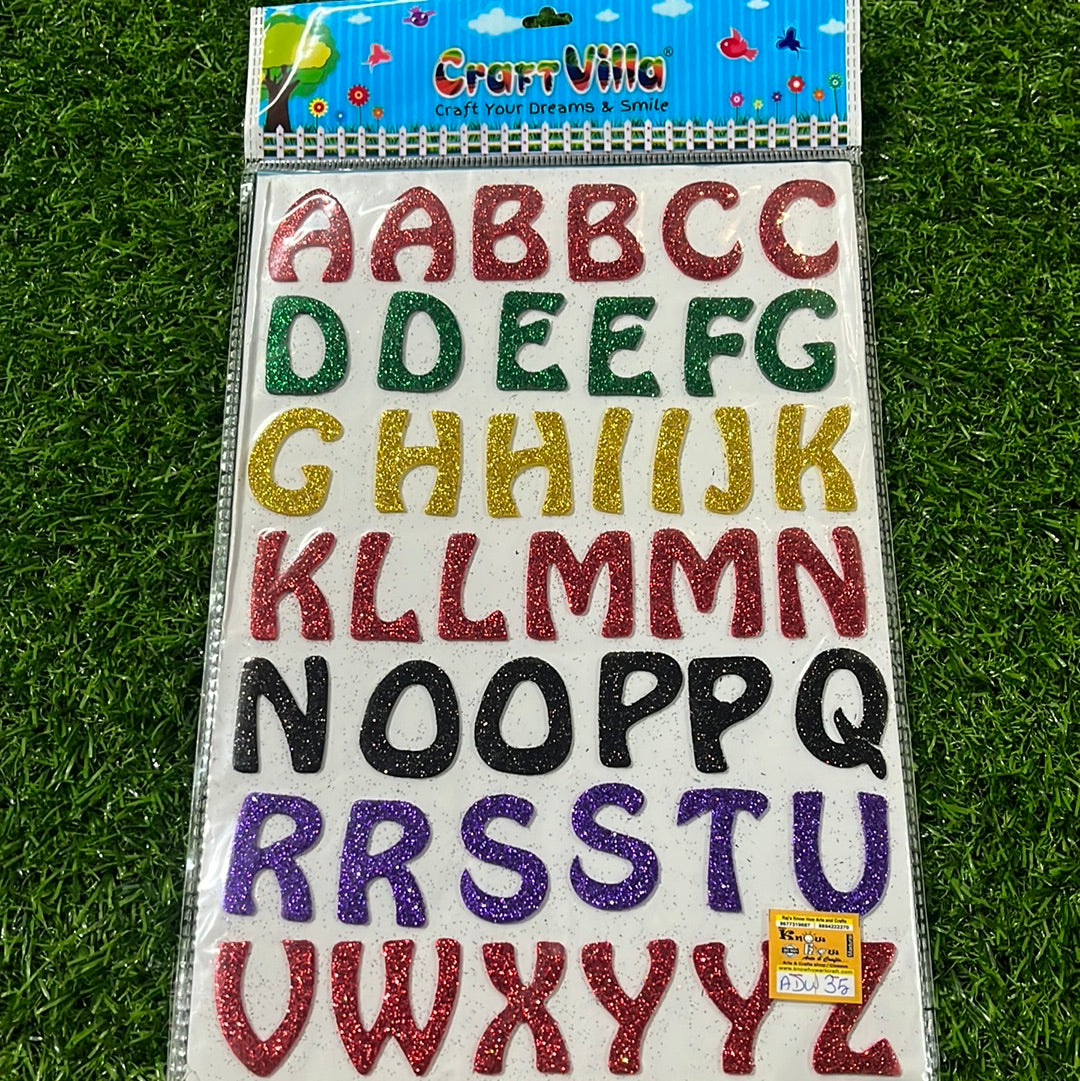 Alphabets Glitter stickers A4size-1 pack