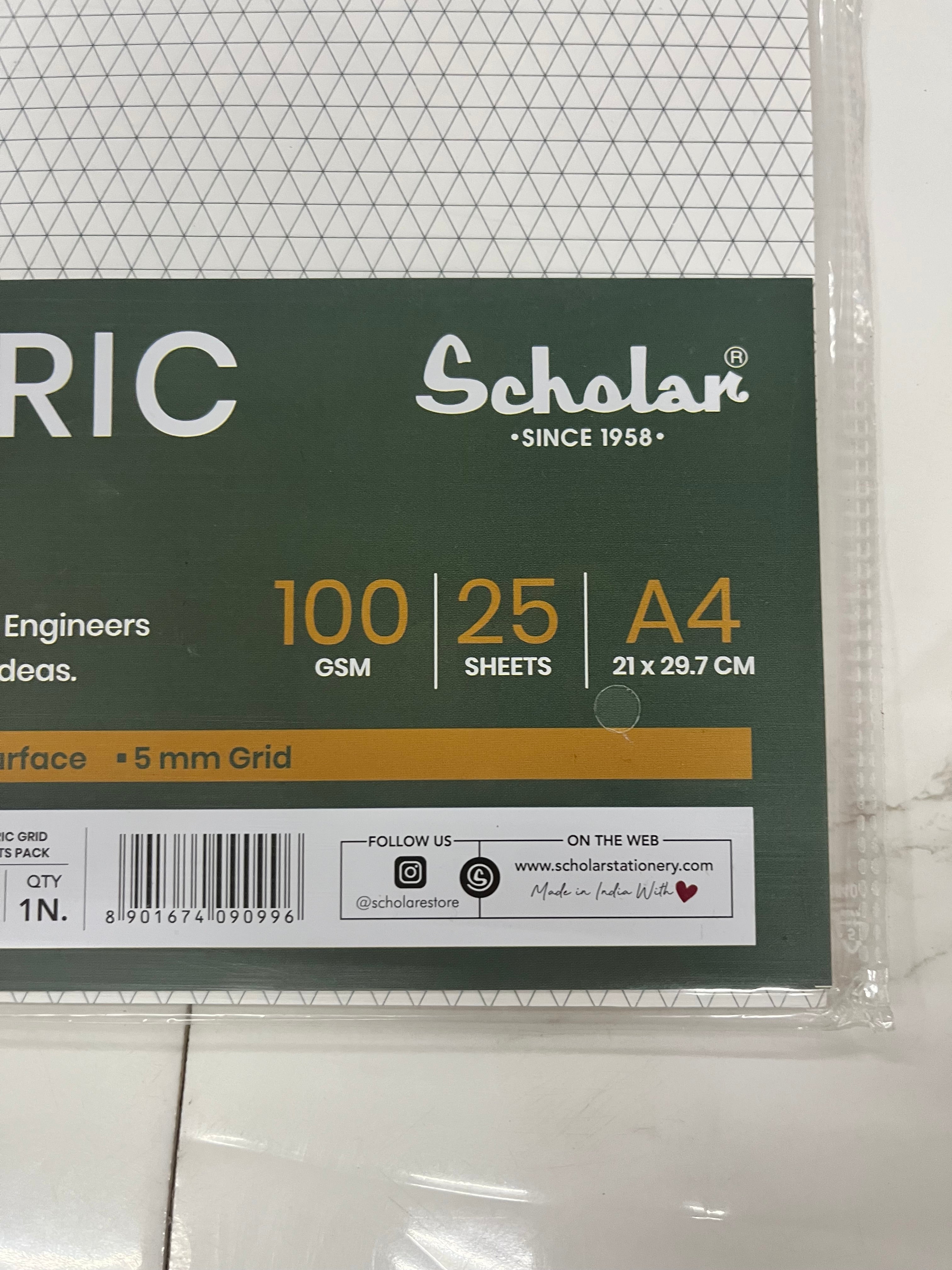 Scholar A4 ISOMETRIC grid loose pack -25 sheets 100gsm