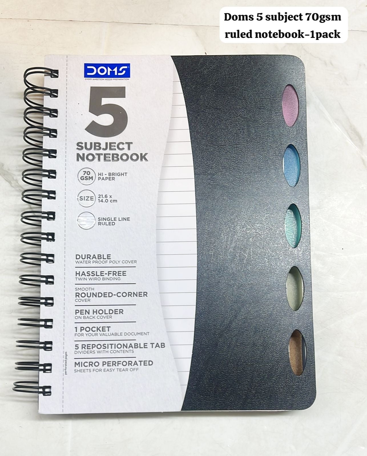 Doms 5subject 750gsm ruled notebook-1pack /2633