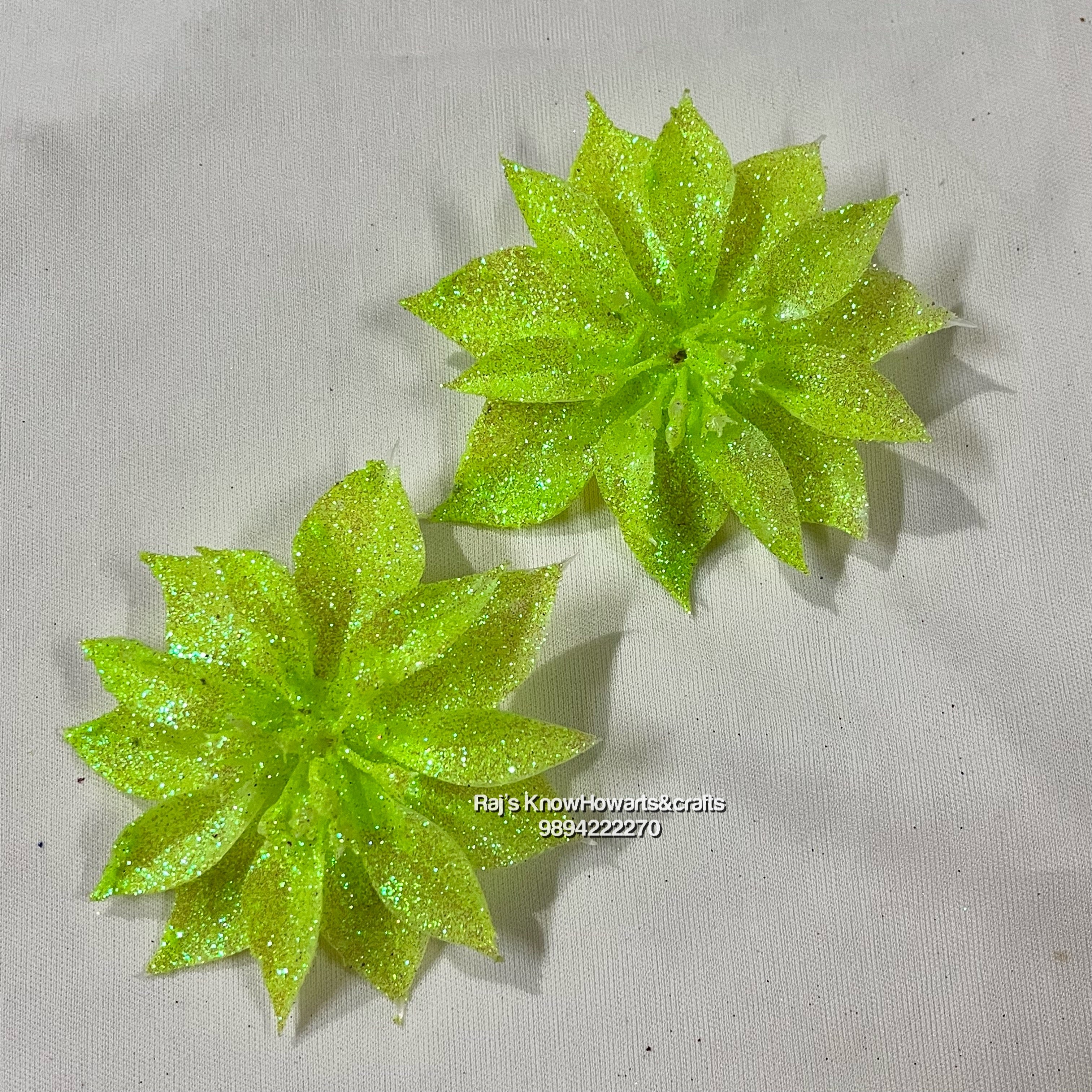 Fluorescent green Glitter flower - 2 pc