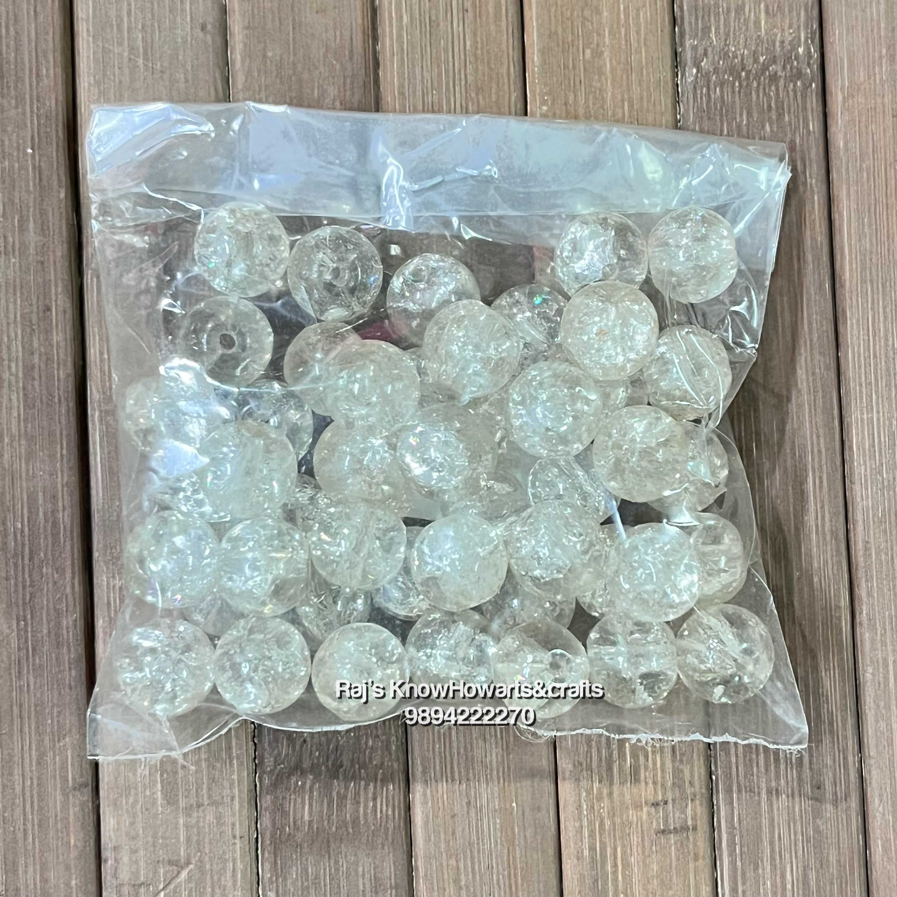 Broken glass beads white 10mm - 50g