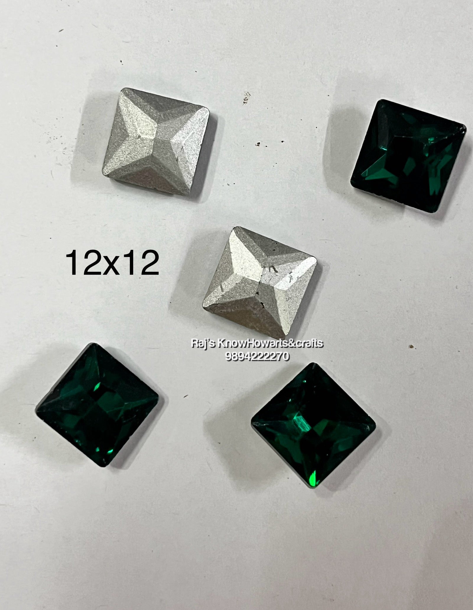 12x12 Green  SQUARE Tanjore painting American Diamond stones -   5 stones in a pack