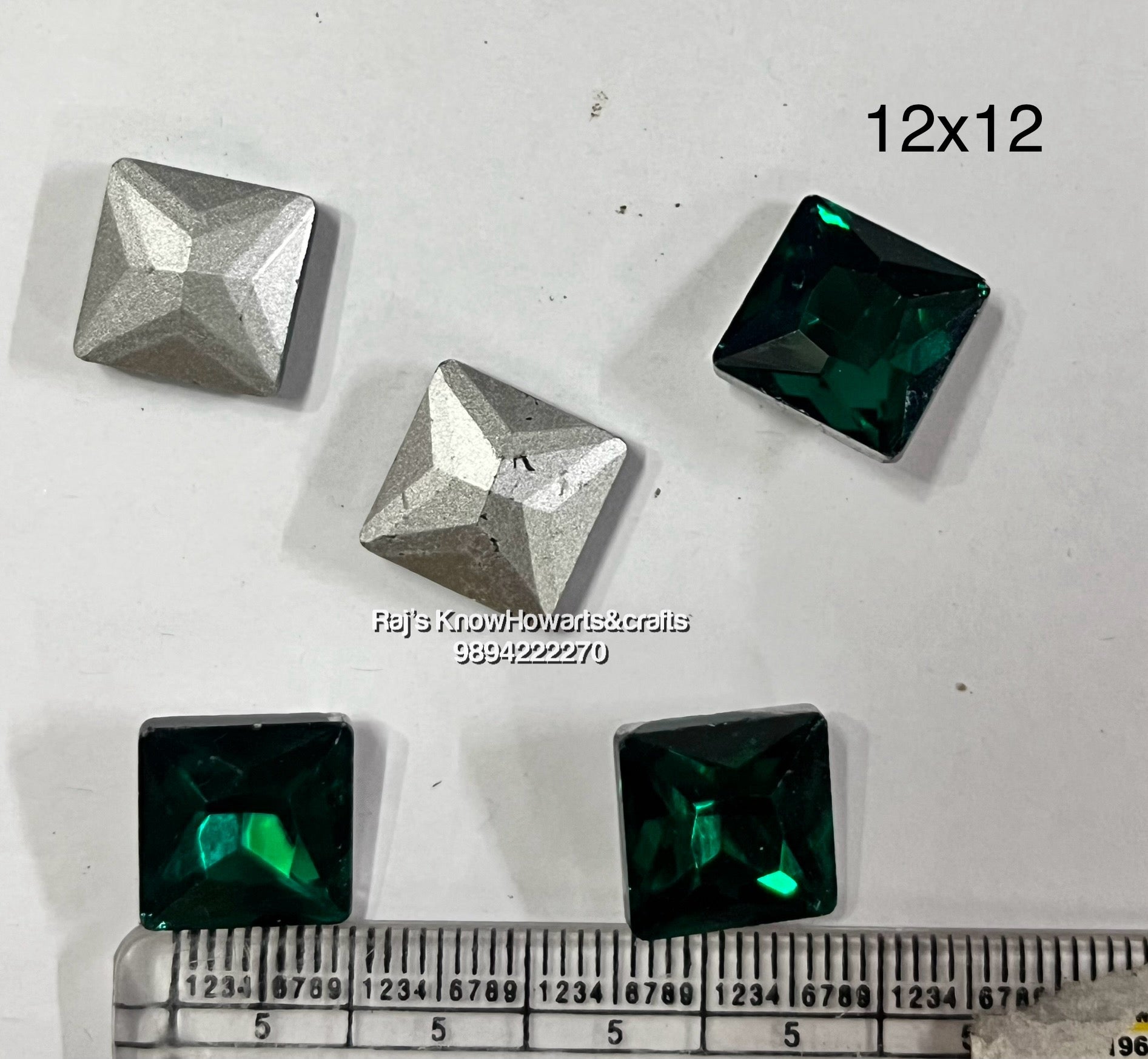 12x12 Green  SQUARE Tanjore painting American Diamond stones -   5 stones in a pack