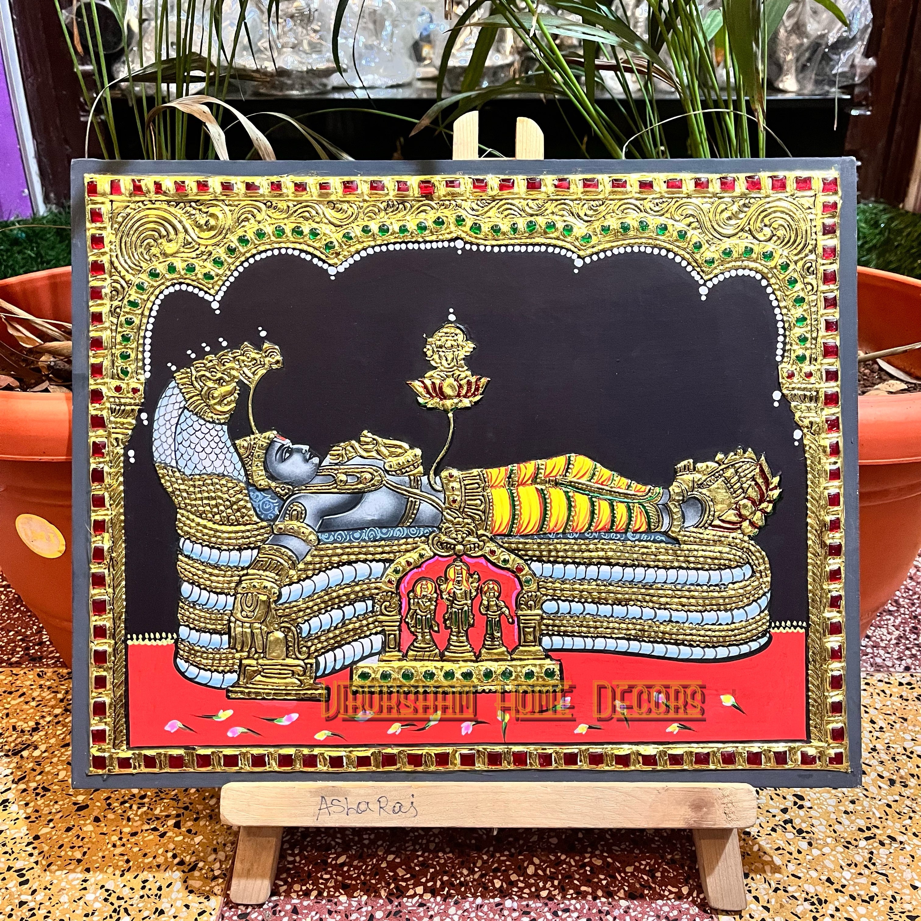 Srirangam Ranganathar  12x15  Tanjore painting -1 board(15 days delivery time)without frame