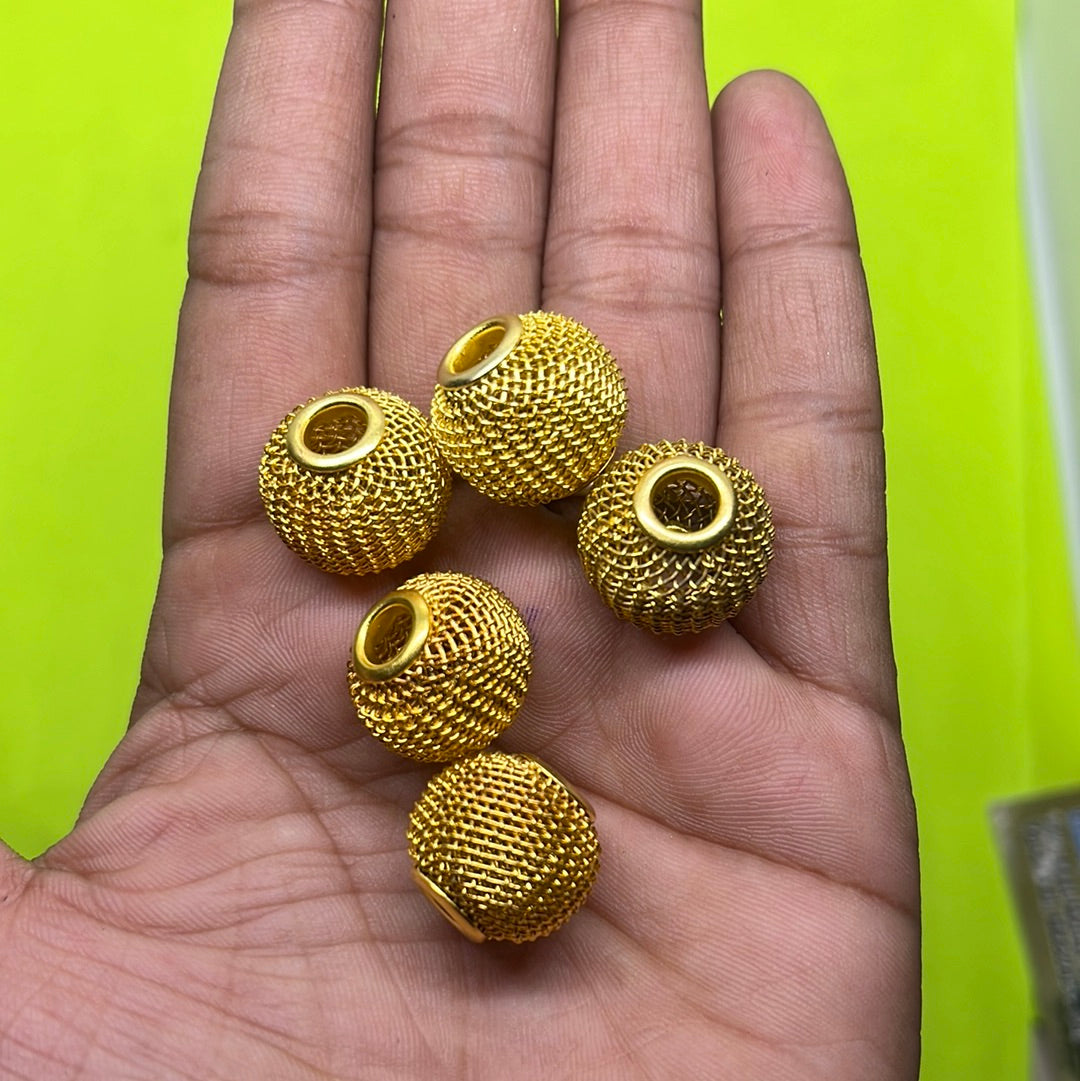 10mm grid round  Gold beads 6 piece