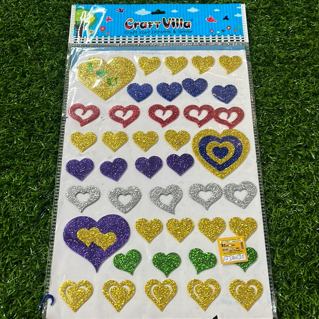 Heart Glitter stickers A4size-1 pack