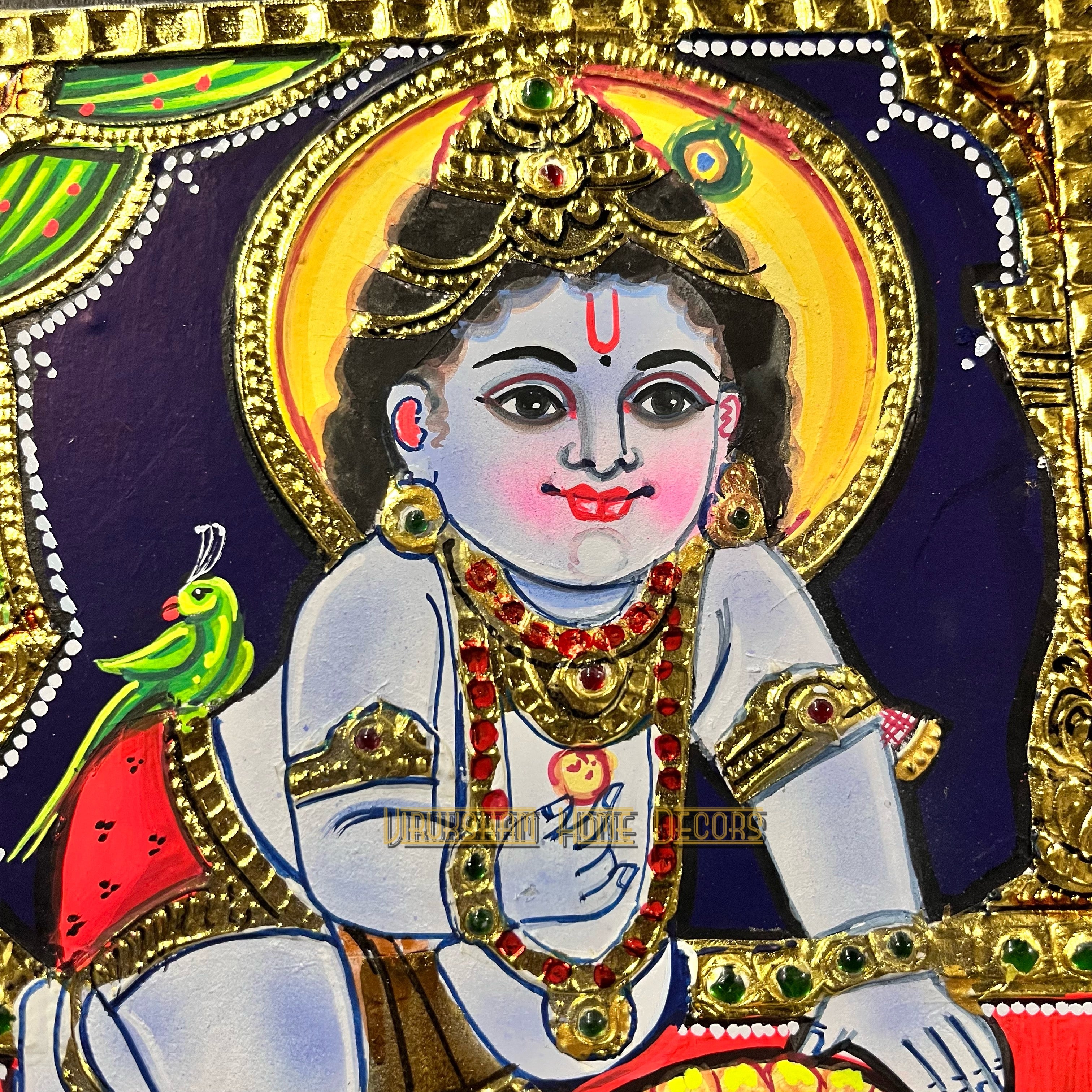 krishna Tanjore painting - artificial grade 1 foil-life warranty-  6x6