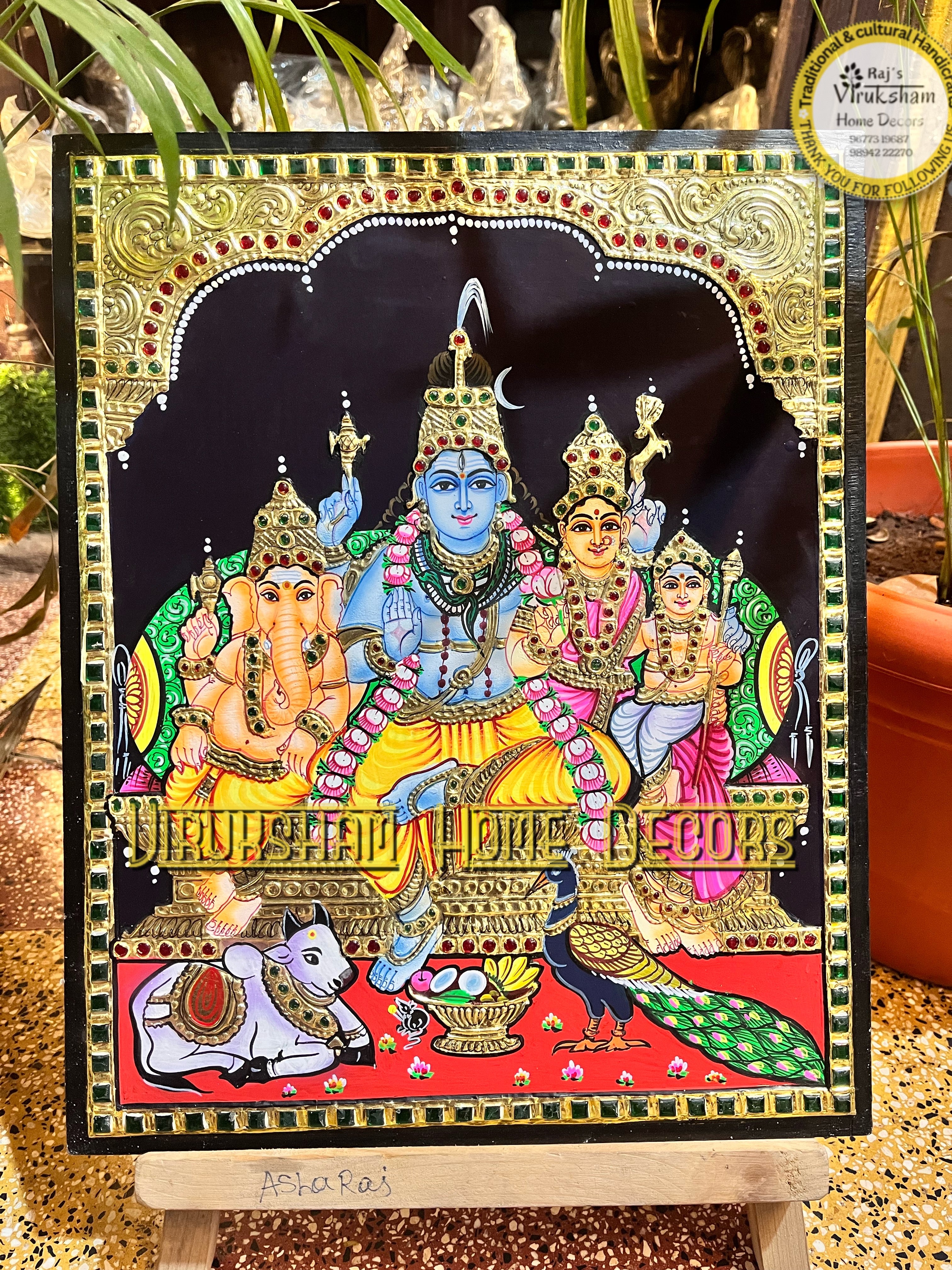 Shiva kudumbam 12x15 Tanjore painting -1 board