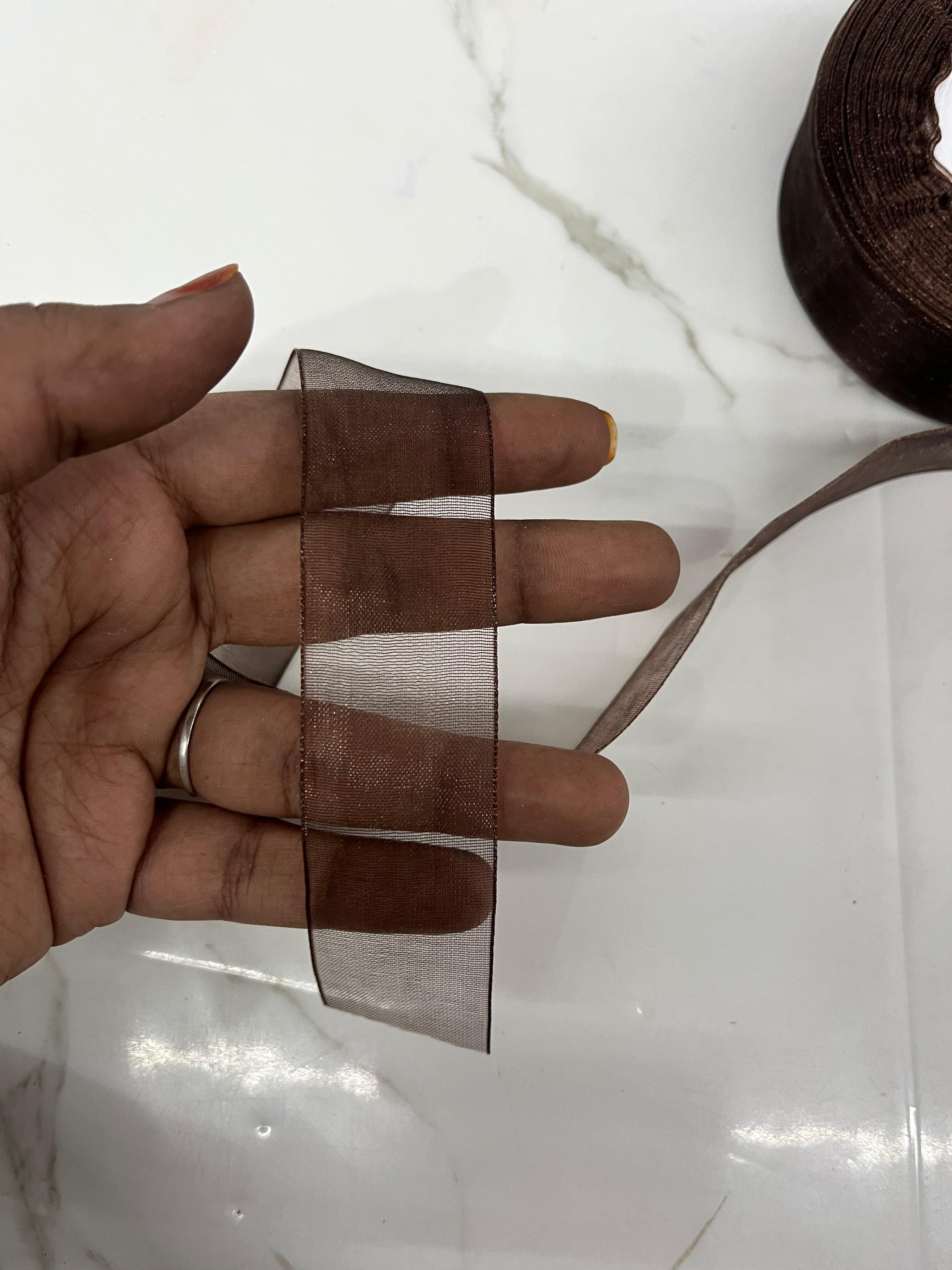 Brown  Half inch organza ribbon